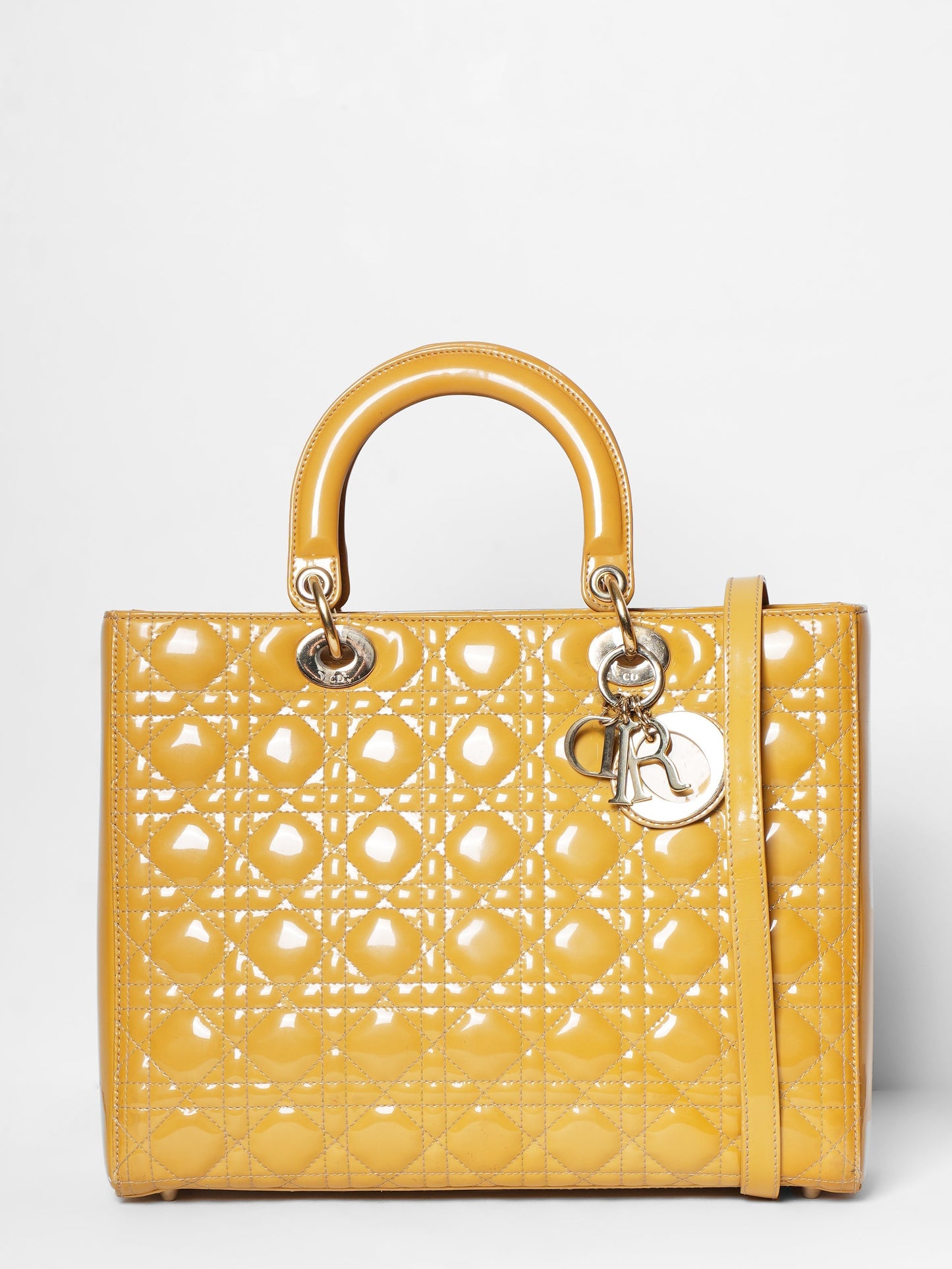 Dior Tote Bag Mustard Cannage Patent Large