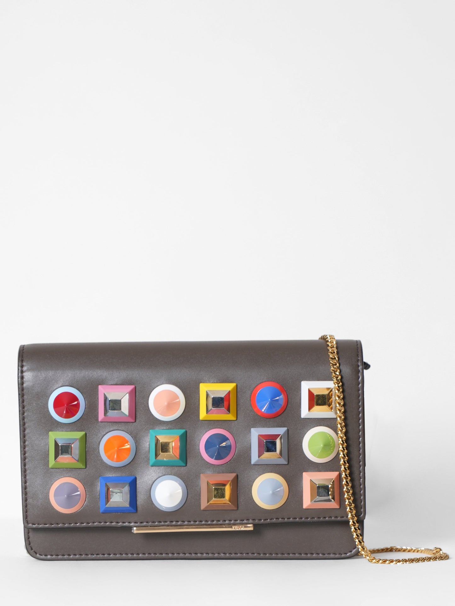 Fendi Handbag New Studded Wallet On Leather Brown Chain
