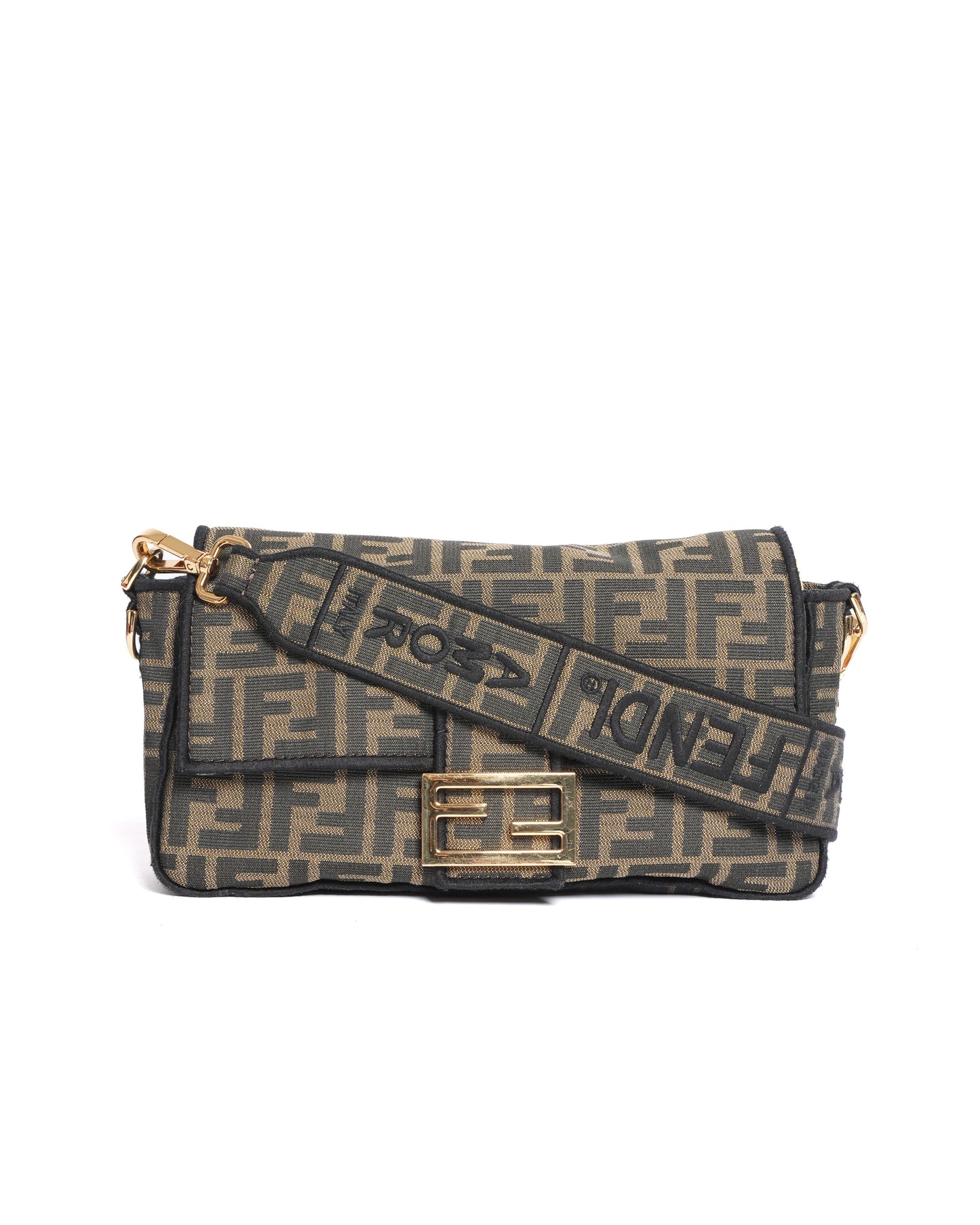 Fendi Handbag Tobacco FF Jacquard Fabric Baguette Brown Medium Shoulder Bag
