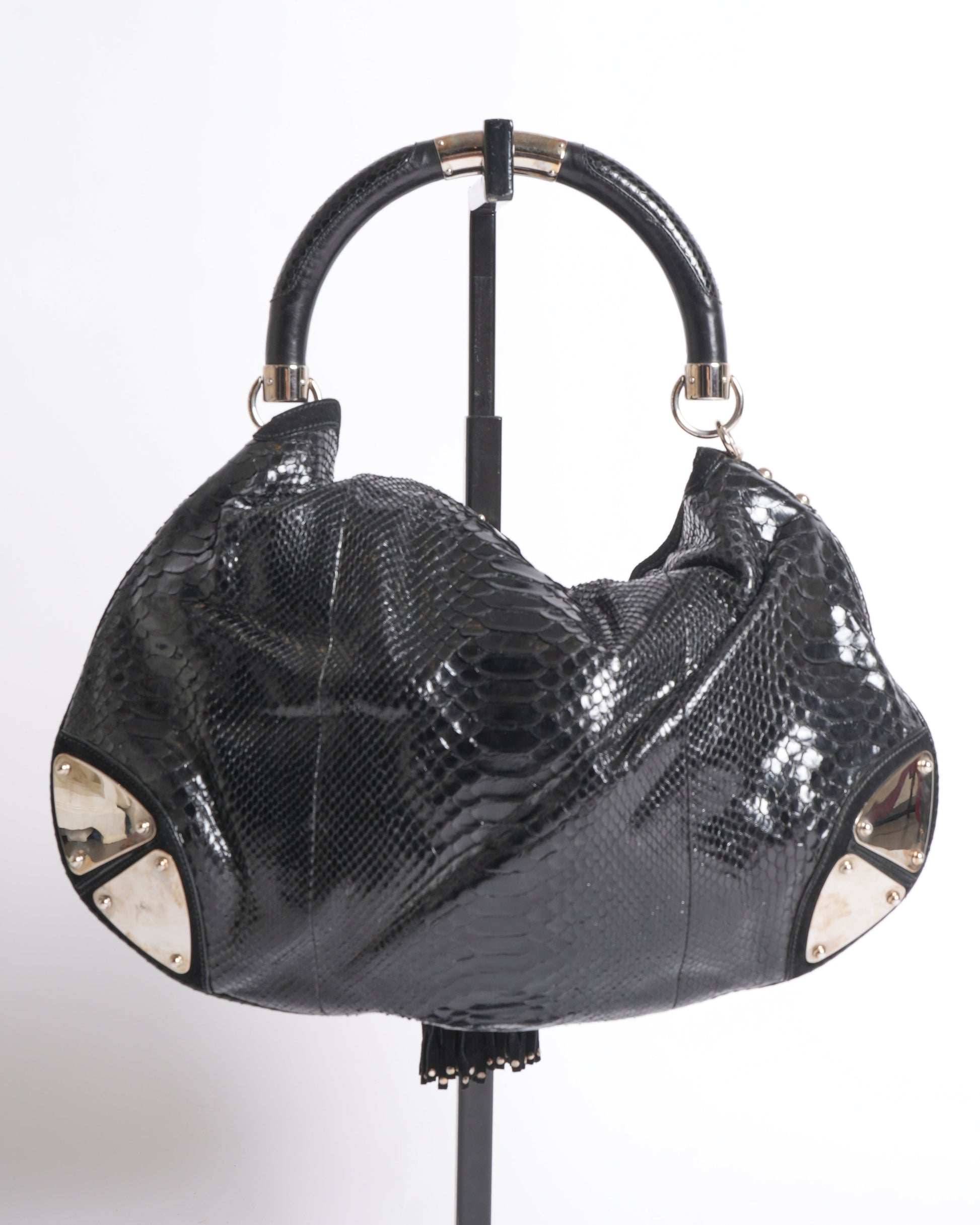Gucci Indy Puthon Large Handbag In Black