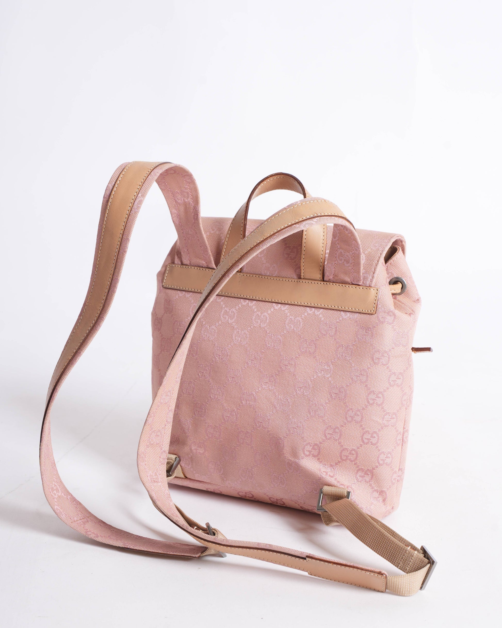 Gucci Monogram Canvas & Leather Backpack In Pink
