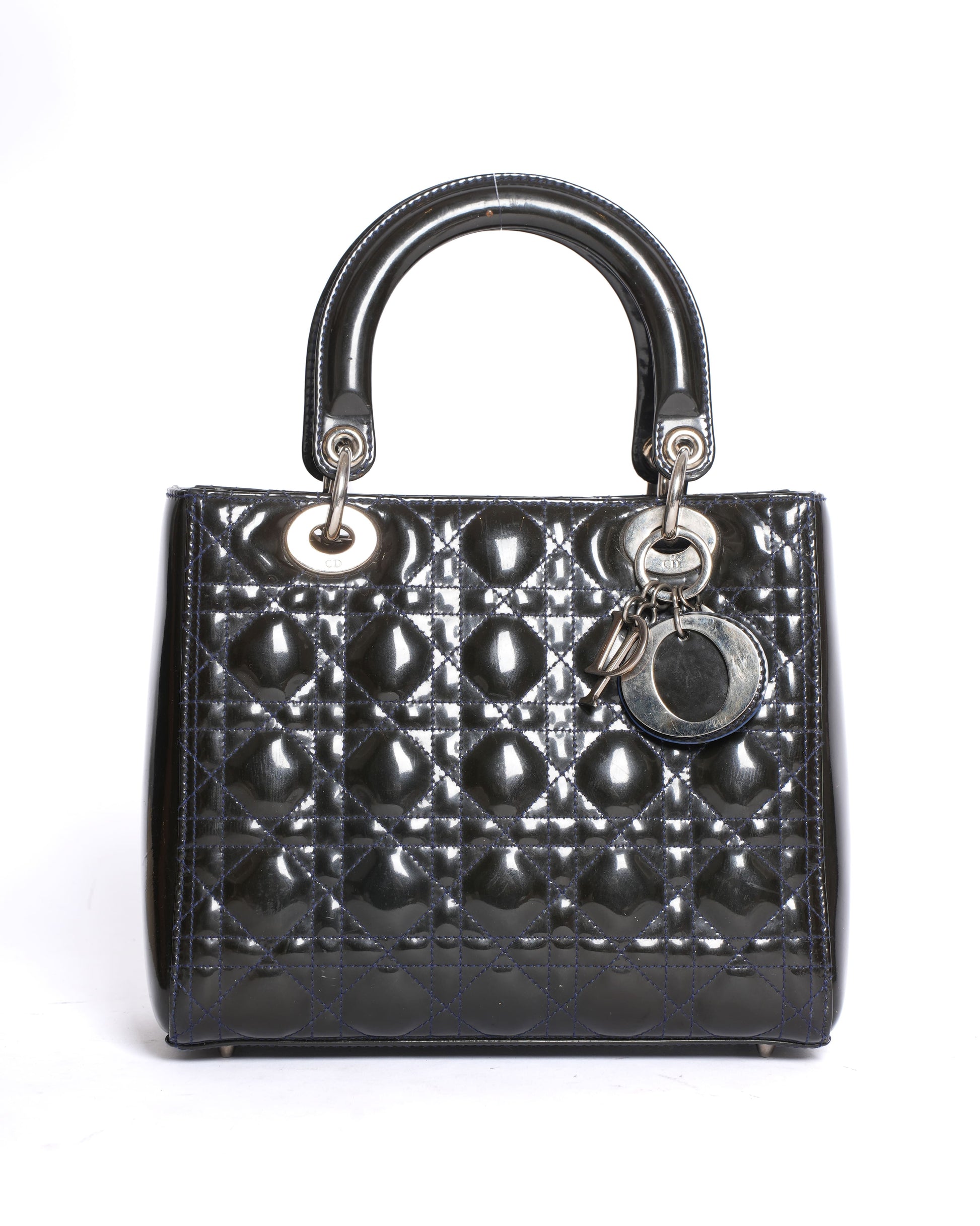 Dior Handbag Lady Cannage Calfskin Bag Patent Medium Top Handle