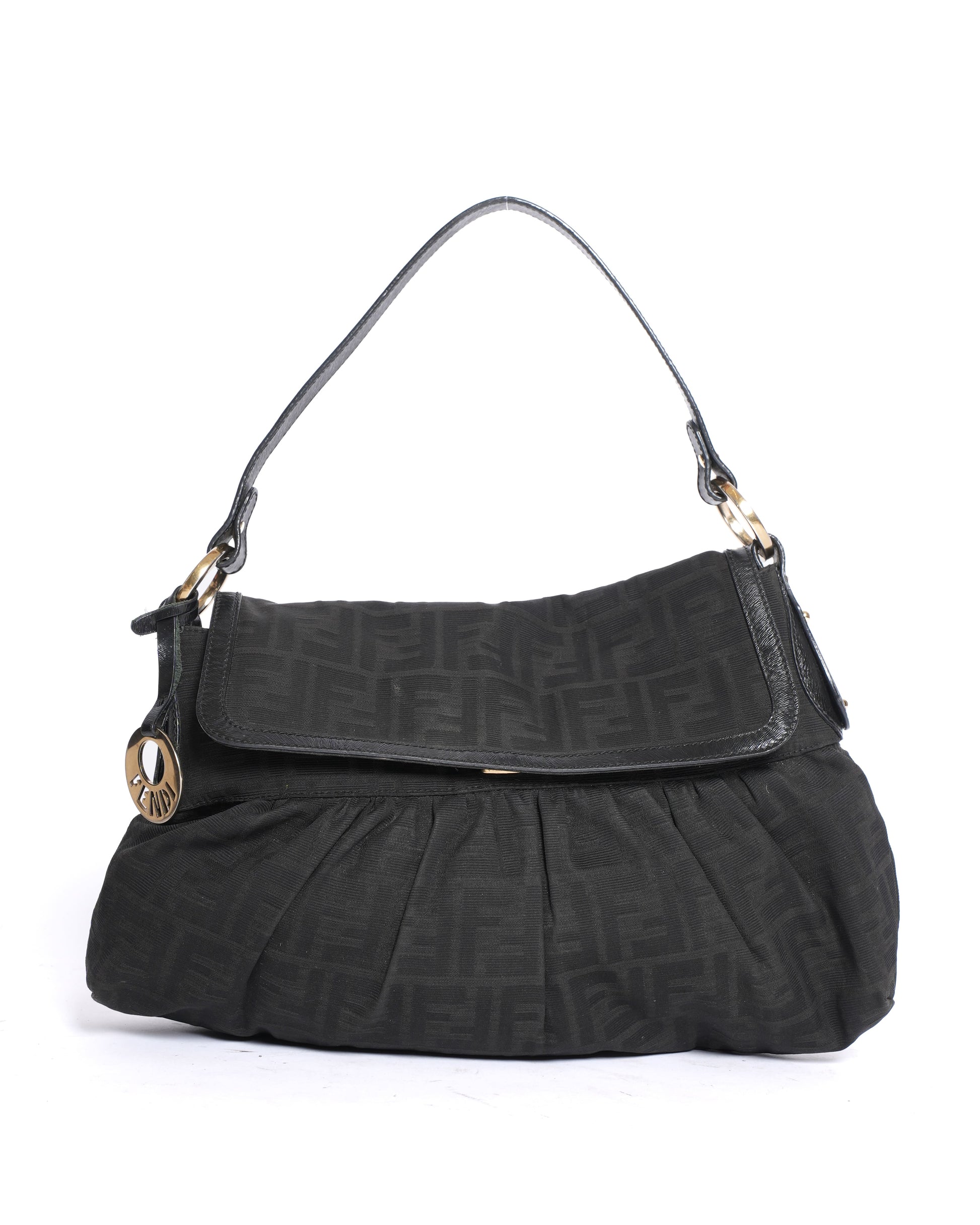 Fendi Handbag Zucca Chef Shoulder Bag Canvas Black