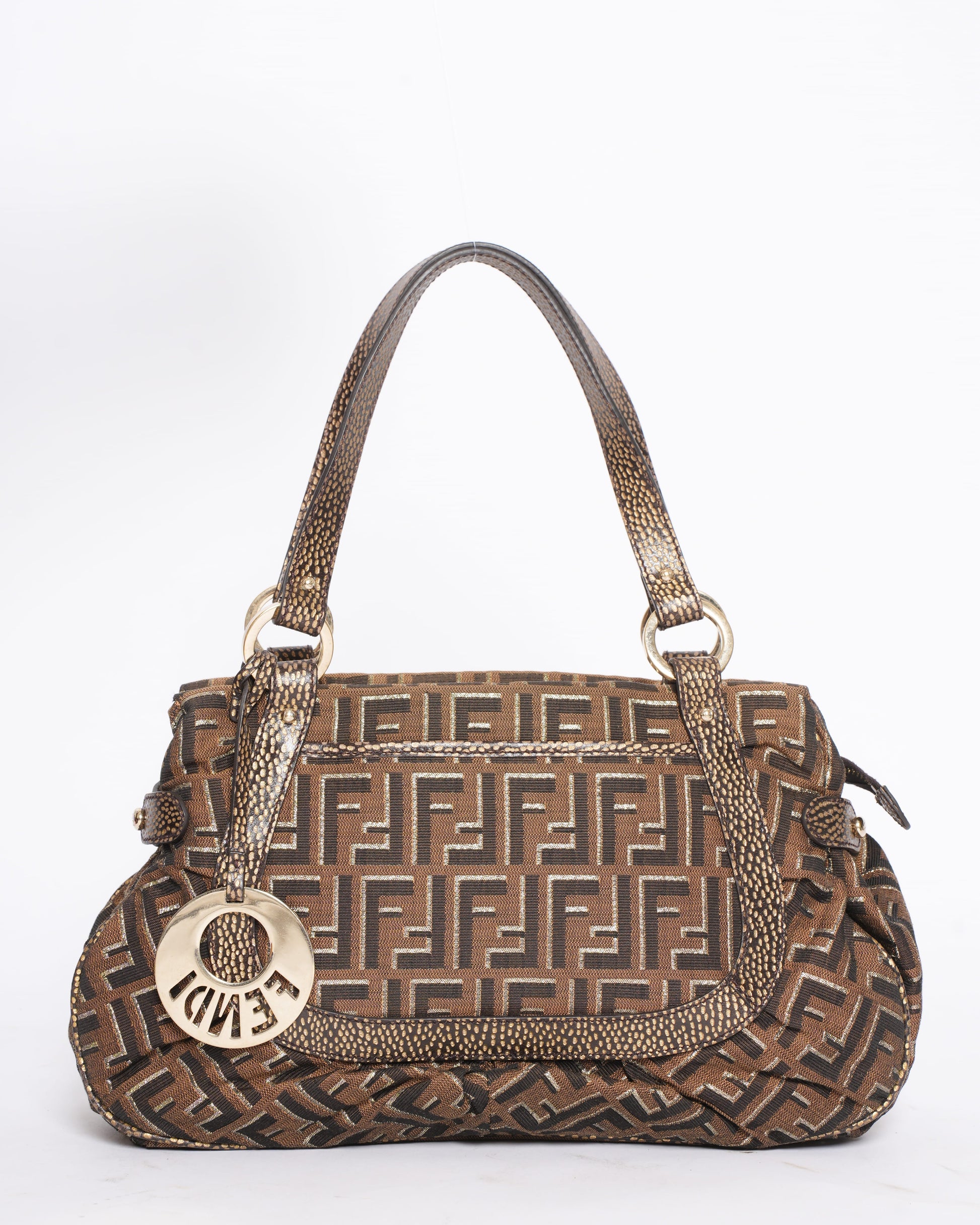 Fendi Handbag Zucca & Shoulder Bag Leather Canvas Brown