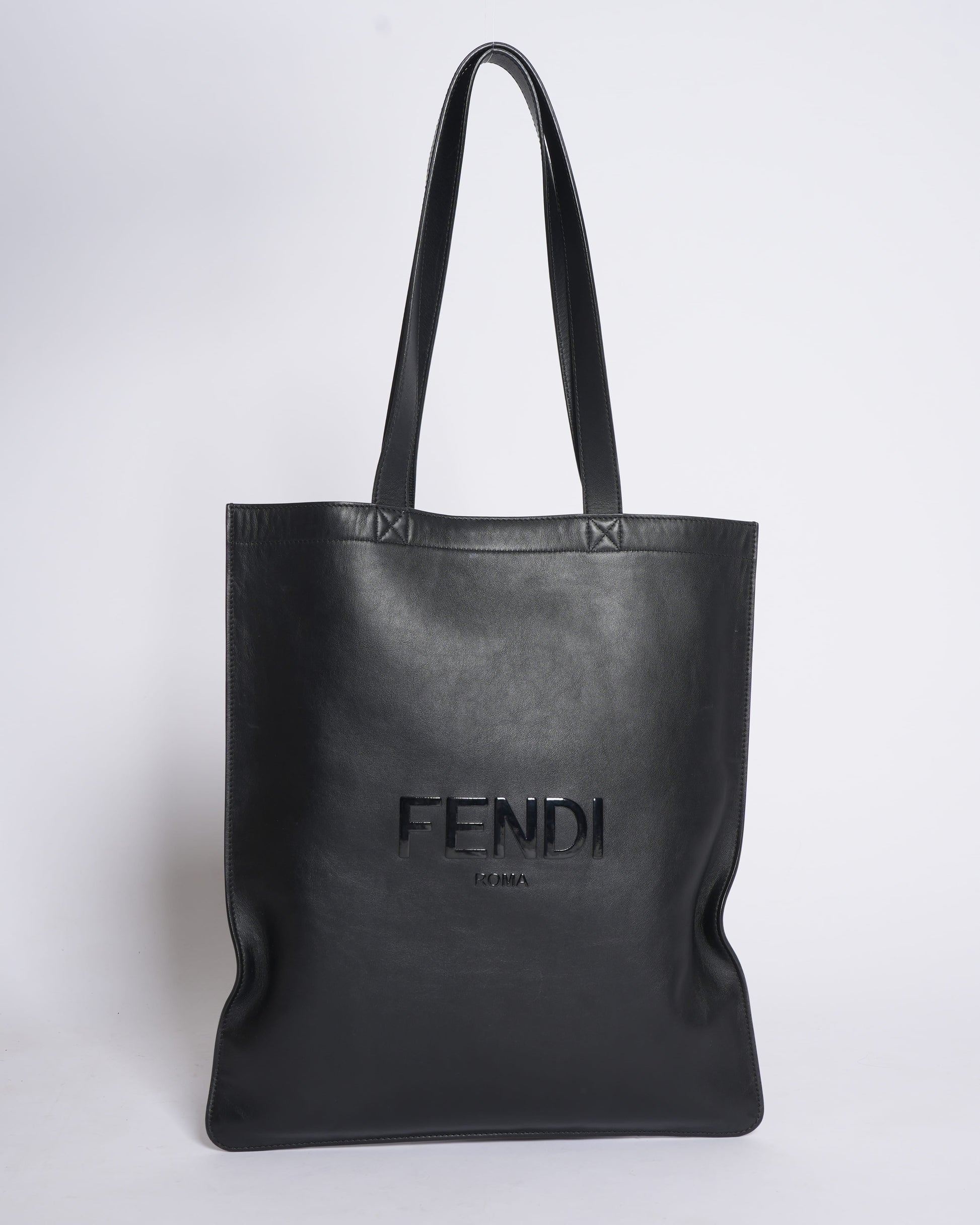 Fendi Handbag debossed shopper tote bag in Black Logo Top Handle