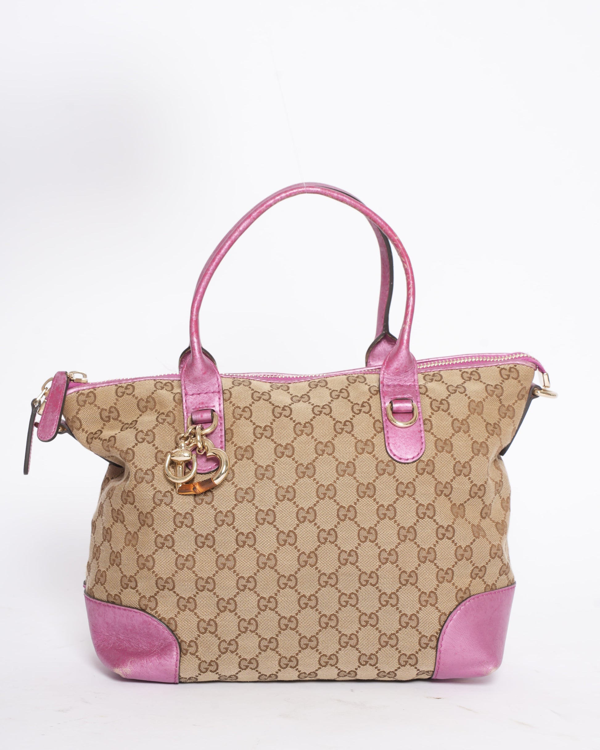 Gucci Canvas & Leather Shoulder Bag in Metallic Pink