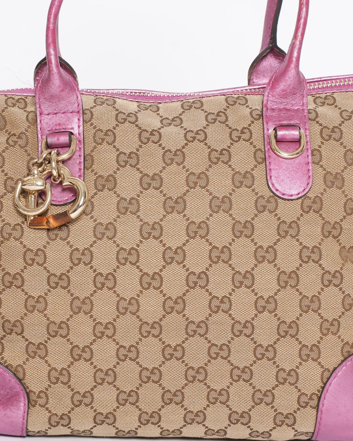 Gucci Canvas & Leather Shoulder Bag in Metallic Pink