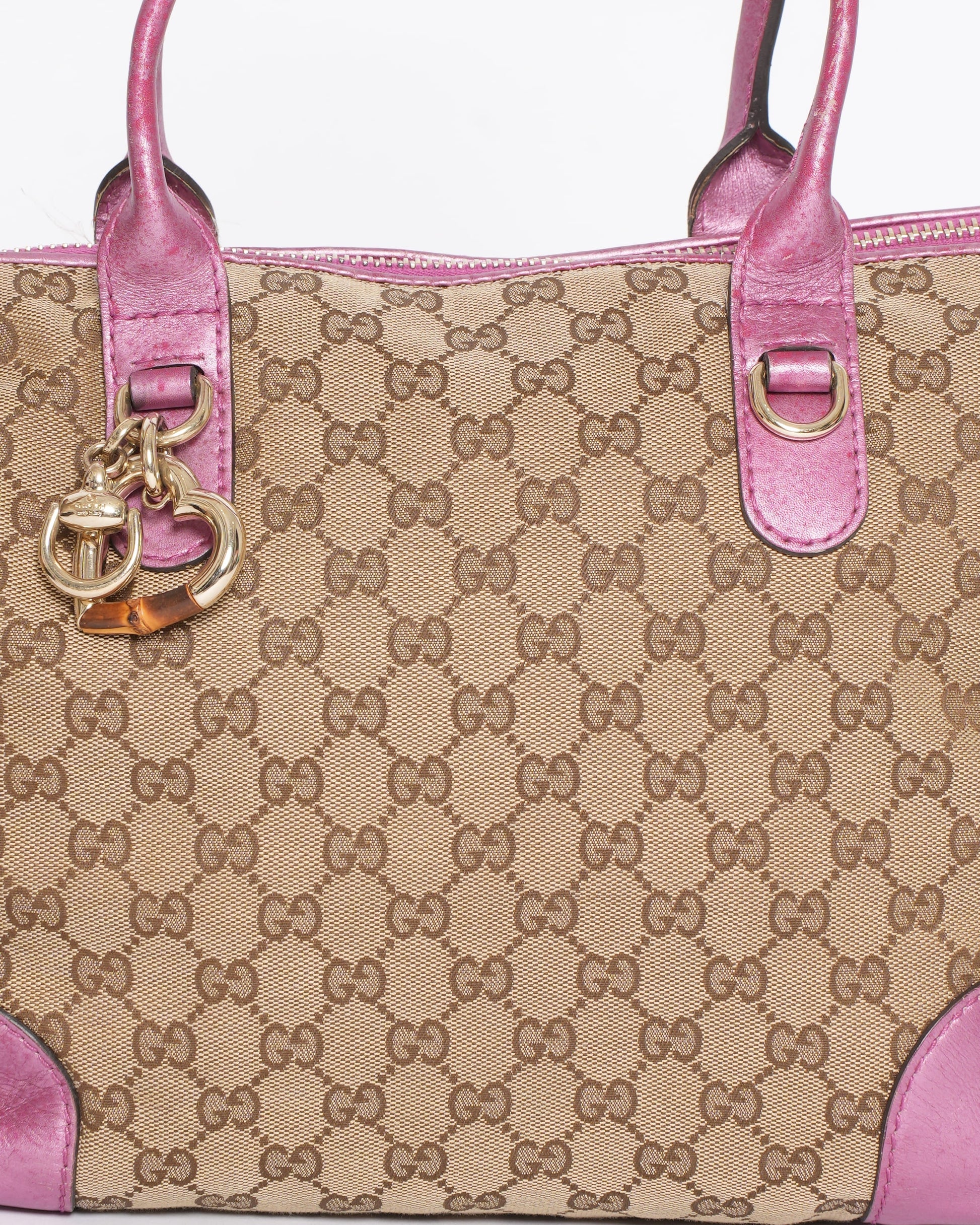 Gucci Canvas & Leather Shoulder Bag in Metallic Pink