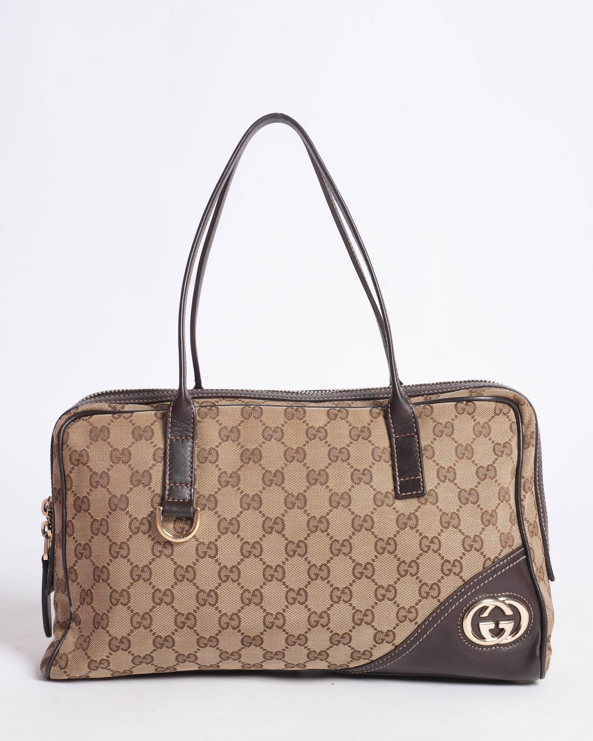 Gucci Monogram Britt Medium Boston Dark Brown Top Handle bag