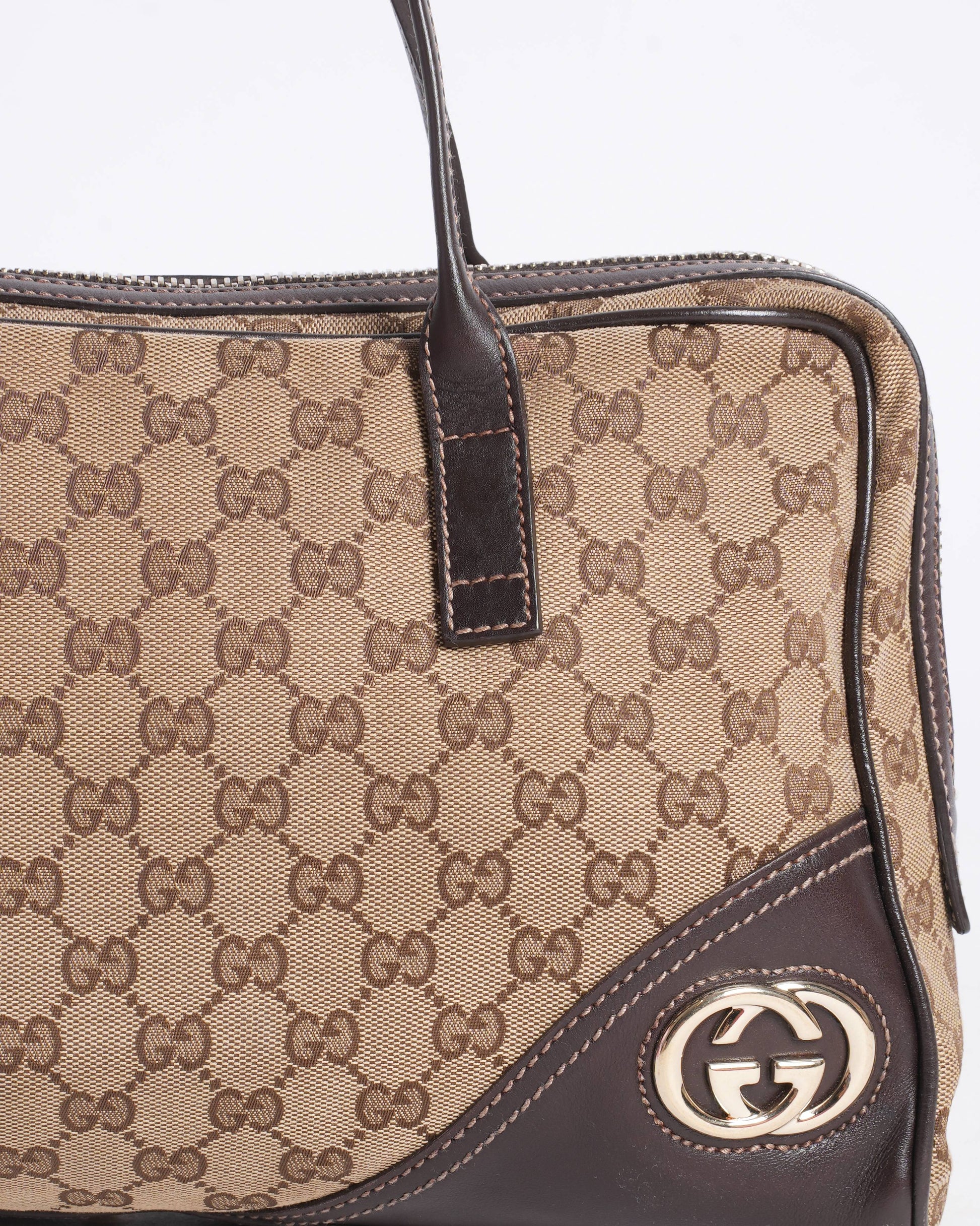 Gucci Monogram Britt Medium Boston Dark Brown Top Handle bag