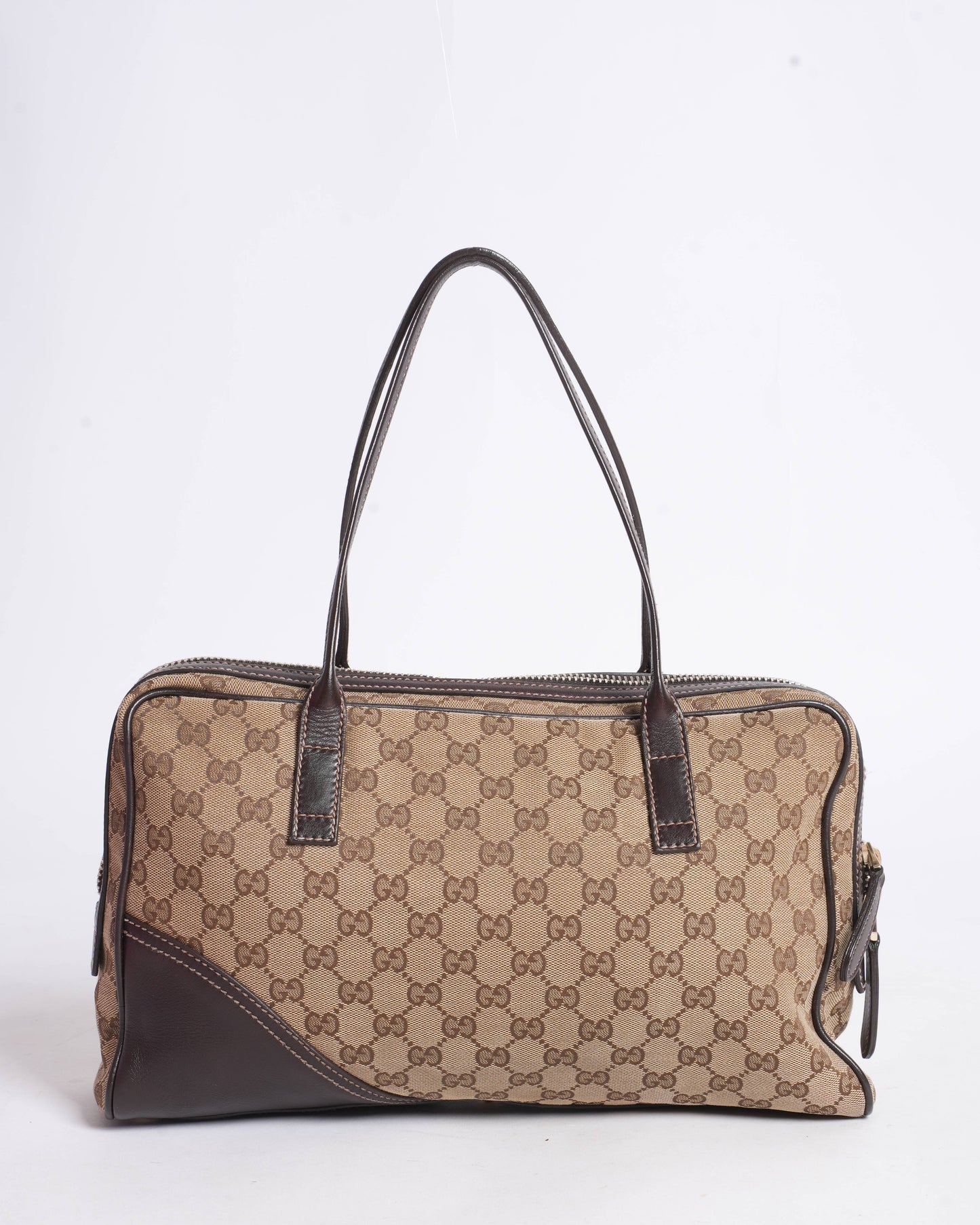 Gucci Monogram Britt Medium Boston Dark Brown Top Handle bag
