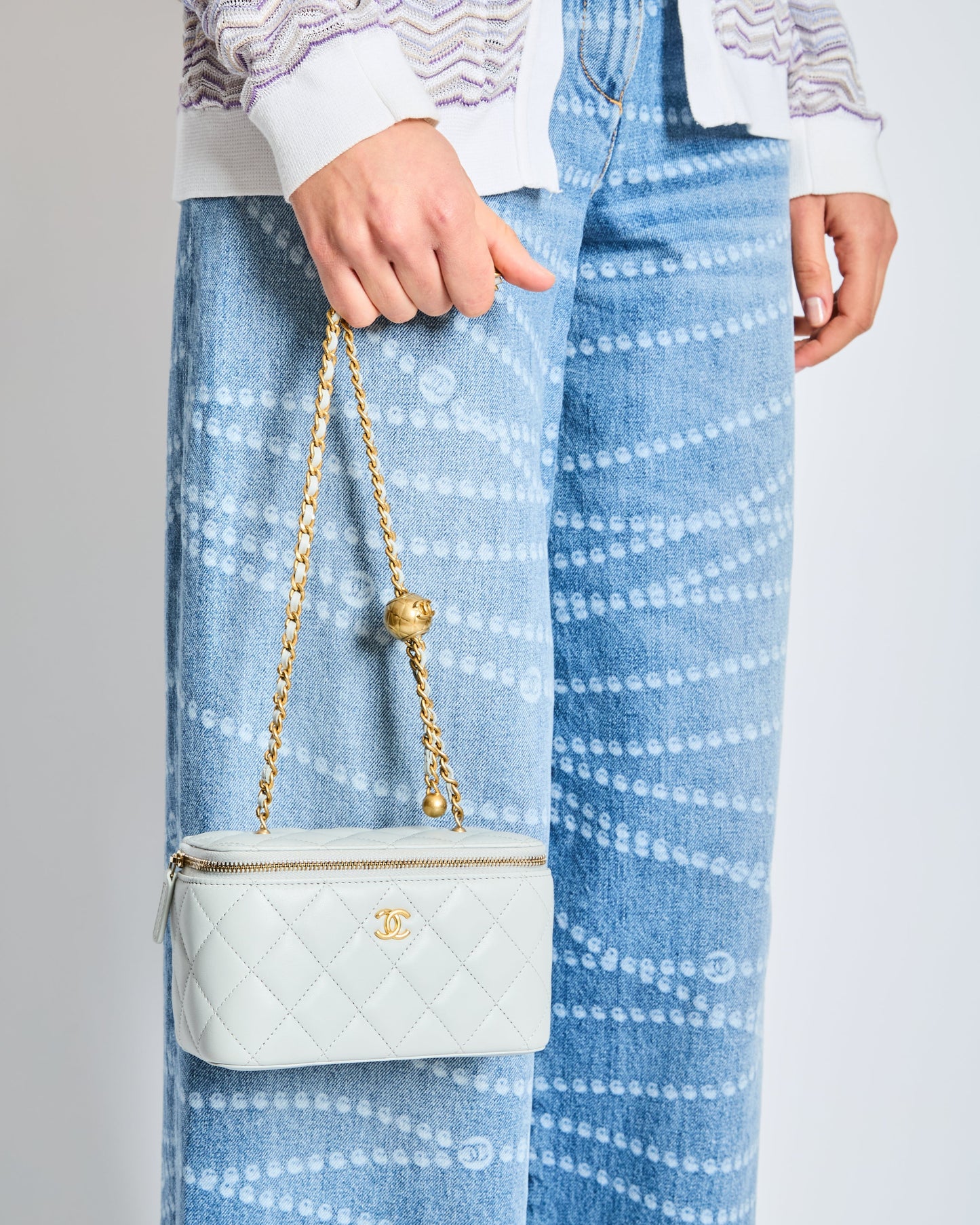 *HOT* Chanel Pastel Blue Coco Crush Vanity Bag in Lambskin Leather with Antique Gold Hardware