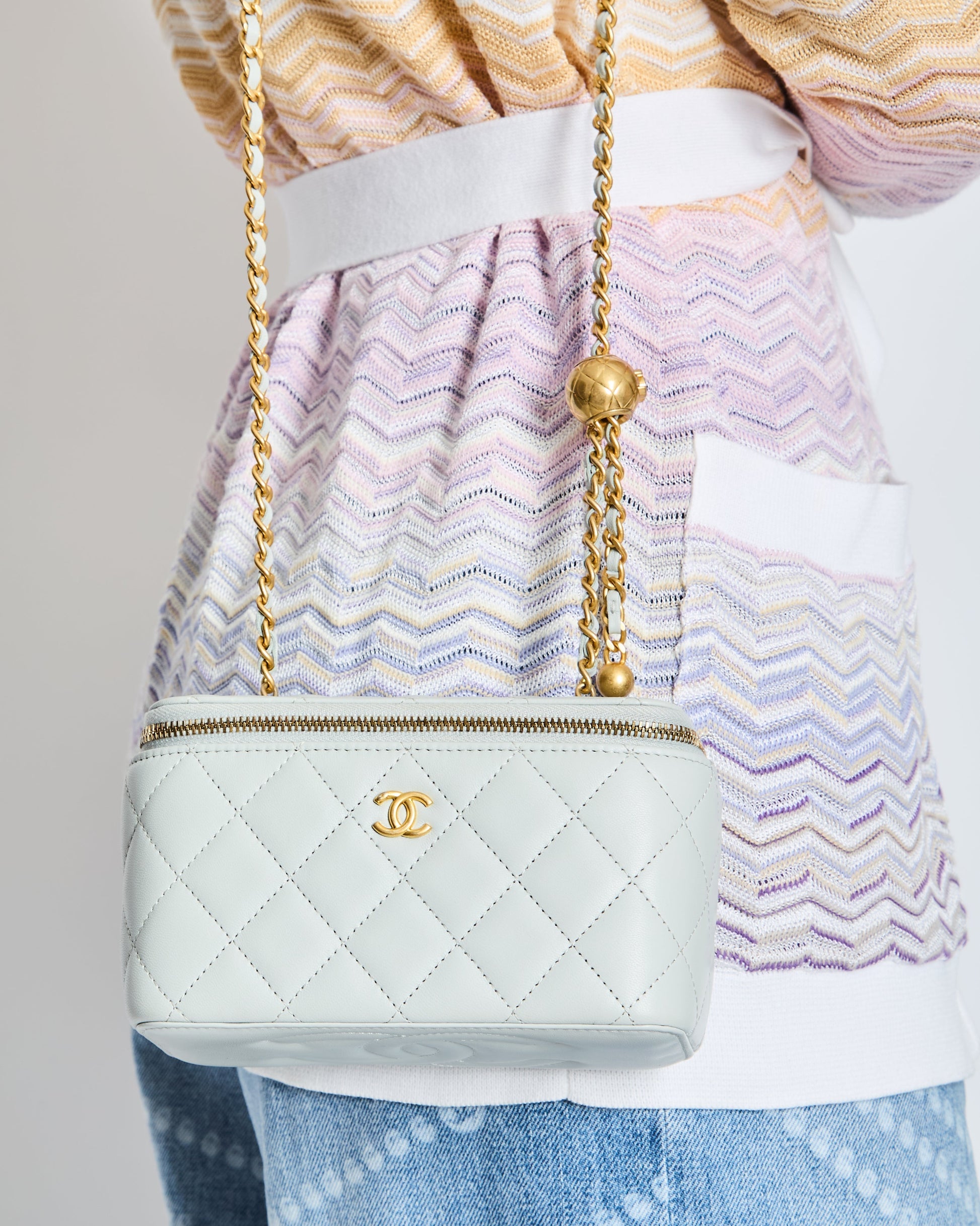 Chanel *hot* Pastel Blue Coco Crush Vanity Bag in Lambskin Leather with Antique Gold Hardware