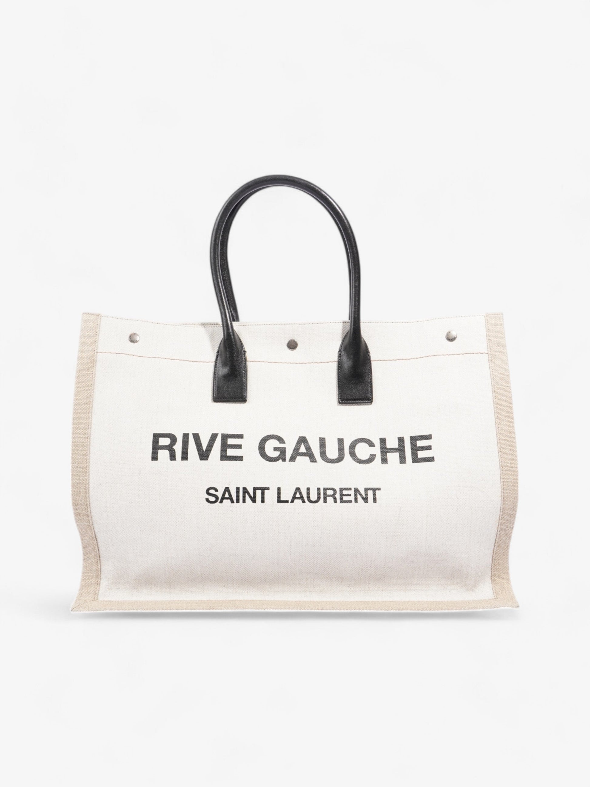 YSL Saint Laurent Rive Gauche Tote Cotton White Beige Large Tote Bag