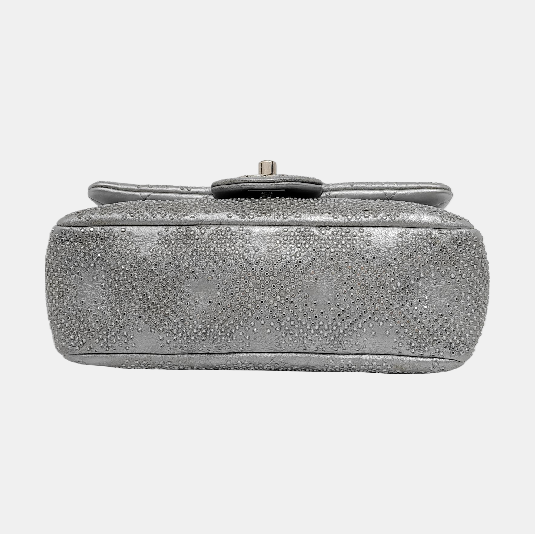 Chanel Classic Flap Rectangular Lambskin Studs Hardware Silver Mini Bag
