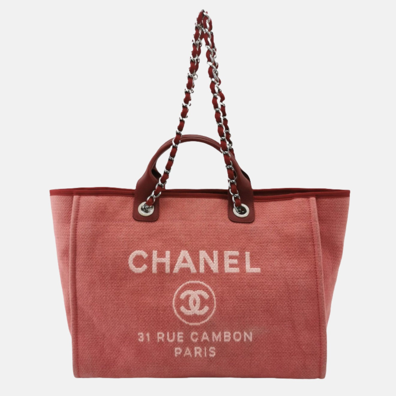 Chanel Deauville Denim Top Handle Red Tote Bag