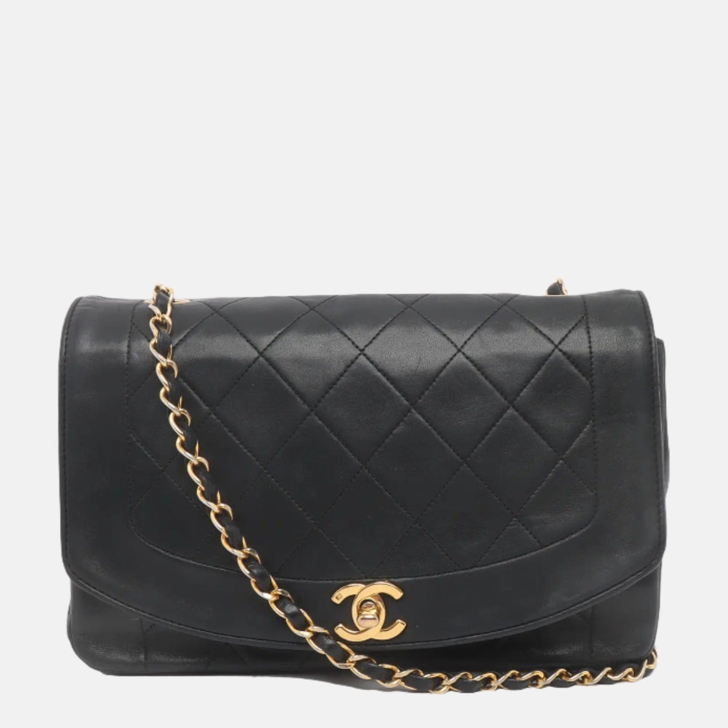 Chanel Diana CC Flap Lambskin 24k Hardware Black Gold Leather Shoulder Bag