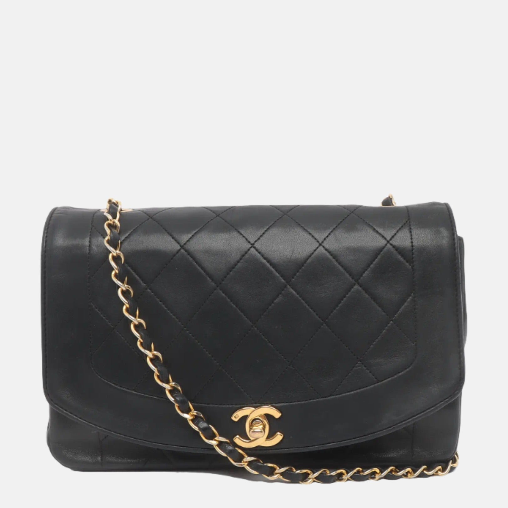Chanel Diana CC Flap Lambskin 24k Hardware Black Gold Leather Shoulder Bag