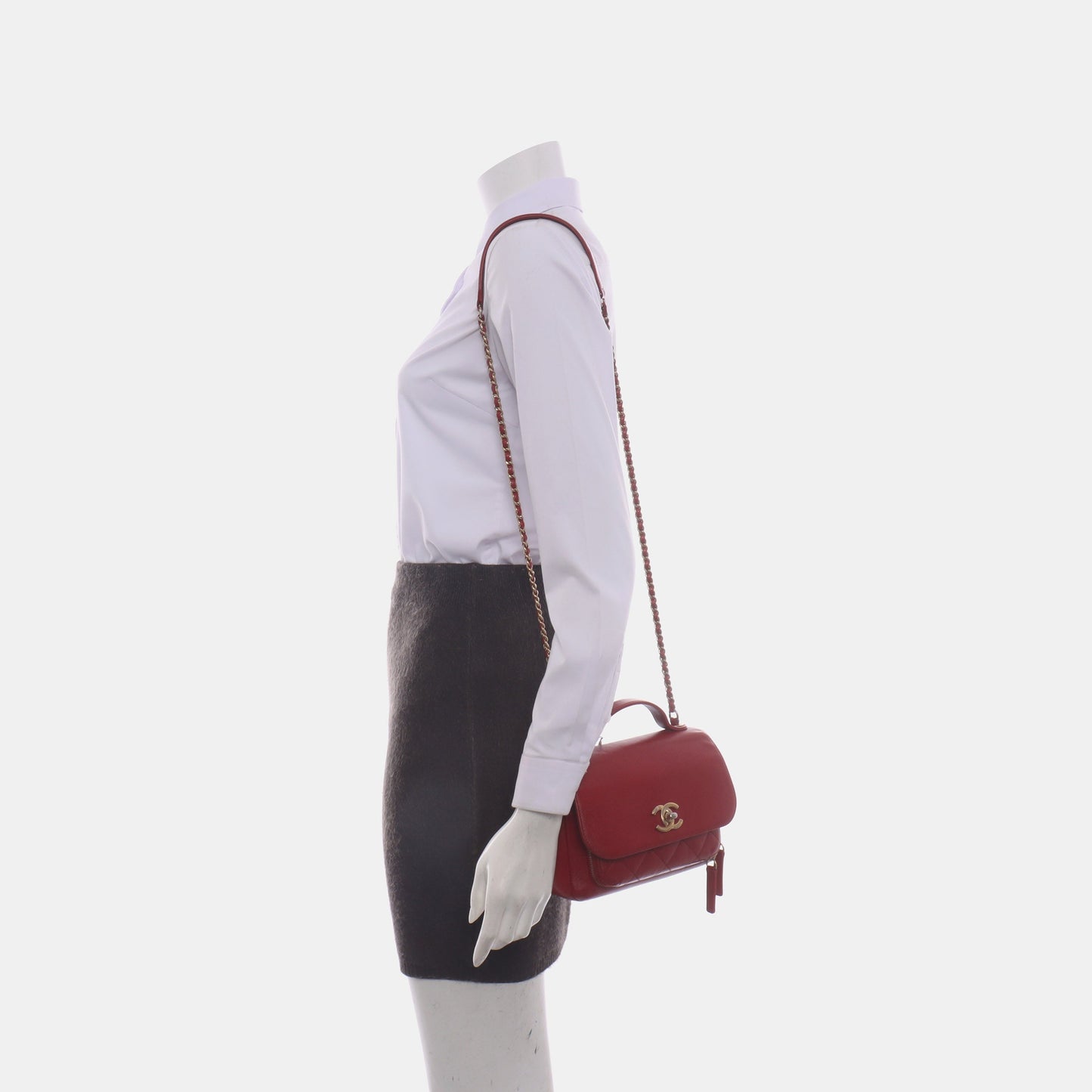 Chanel Business Affinity Caviar Top Handle Red Leather Crossbody Bag