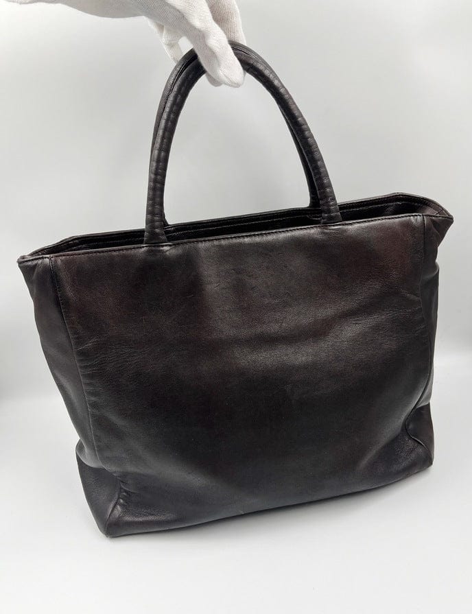 Prada Dark Tote Leather Brown Tote Bag