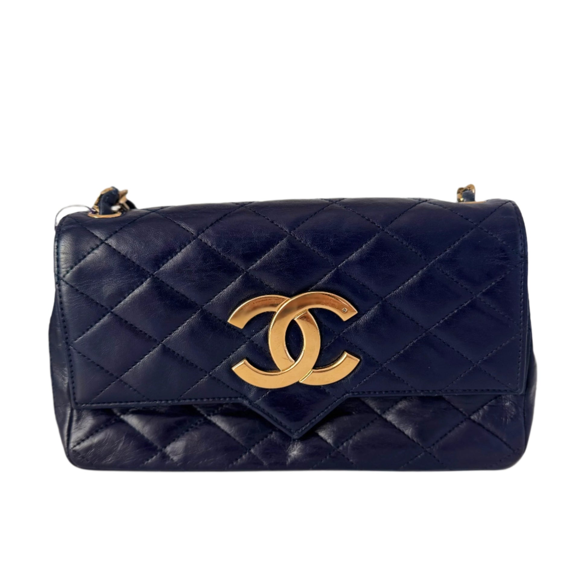 Chanel Classic Flap Navy Lambskin Mega CC Gold Mini Bag