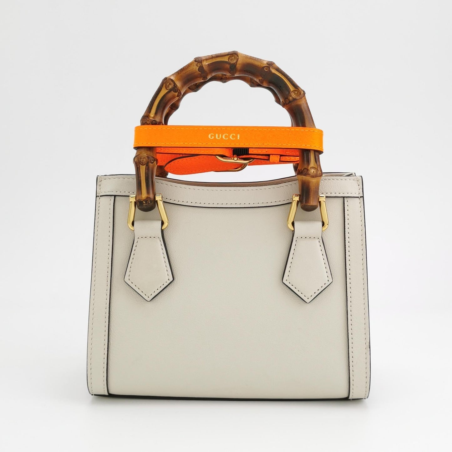Gucci Diana Mini Bag Bamboo Handle With Strap Leather White Travel Bag