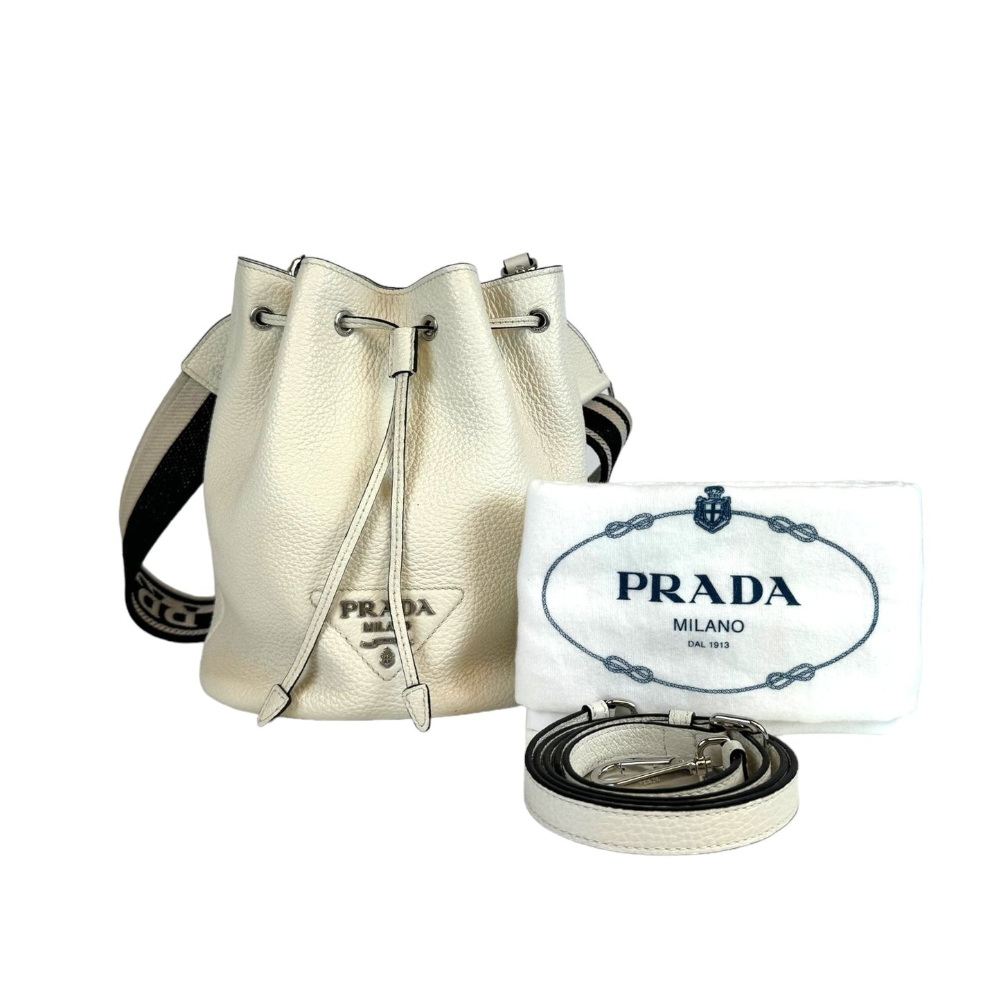Prada Daino Bianco Bag Vitello Bucket Bucket Bag