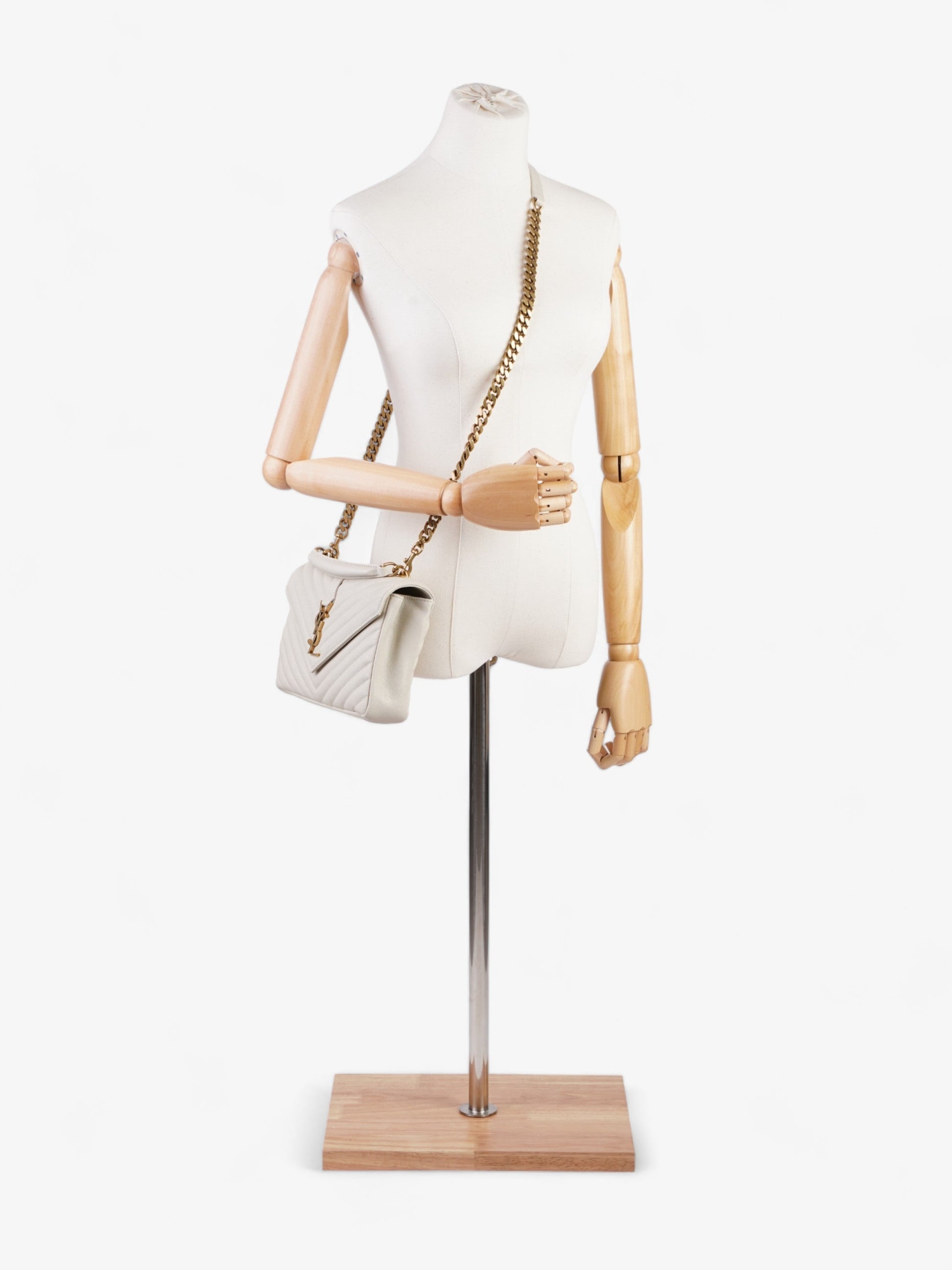 YSL Saint Laurent College Shoulder Bag Leather Cream Medium