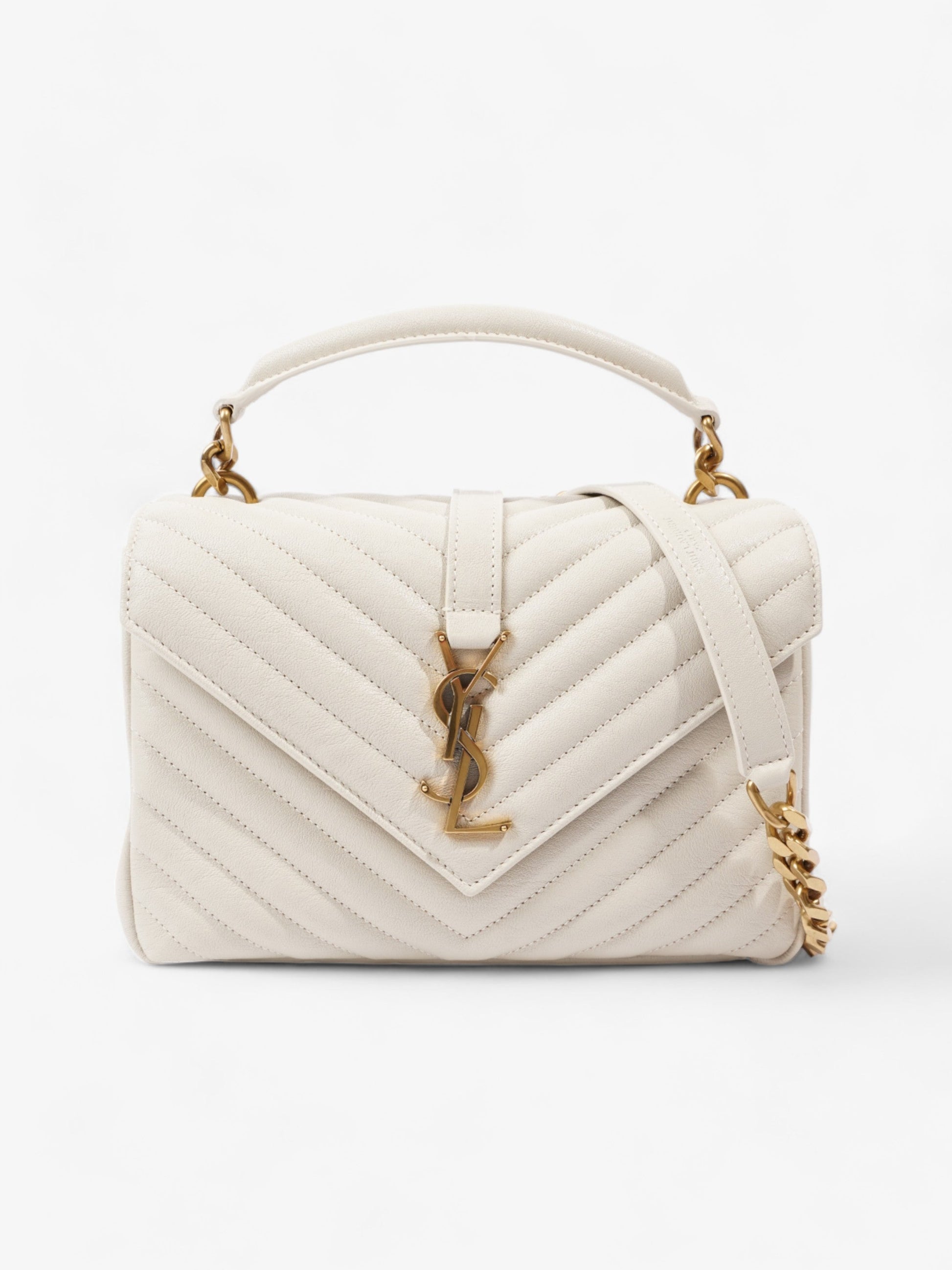 YSL Saint Laurent College Shoulder Bag Leather Cream Medium