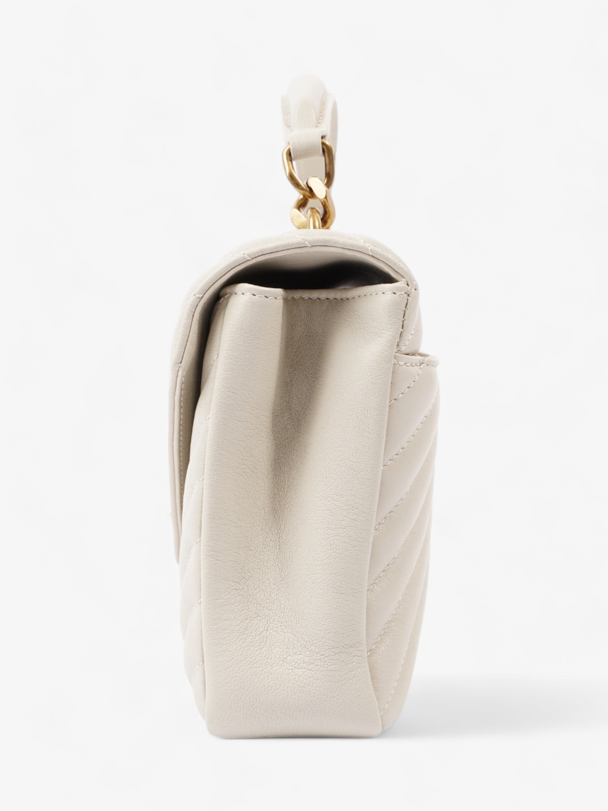 YSL Saint Laurent College Shoulder Bag Leather Cream Medium