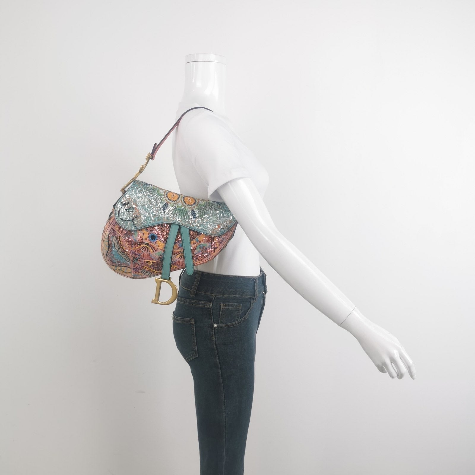 Dior In Lights Saddle Multicolor Beads And Calfskin Leather Medium Shoulder Bag