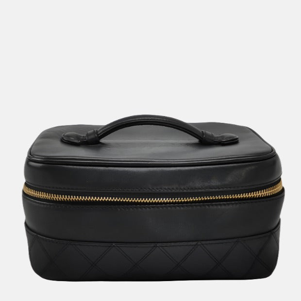 Chanel Vanity - Calfksin Zip Opening Makeup Black Leather Handbag