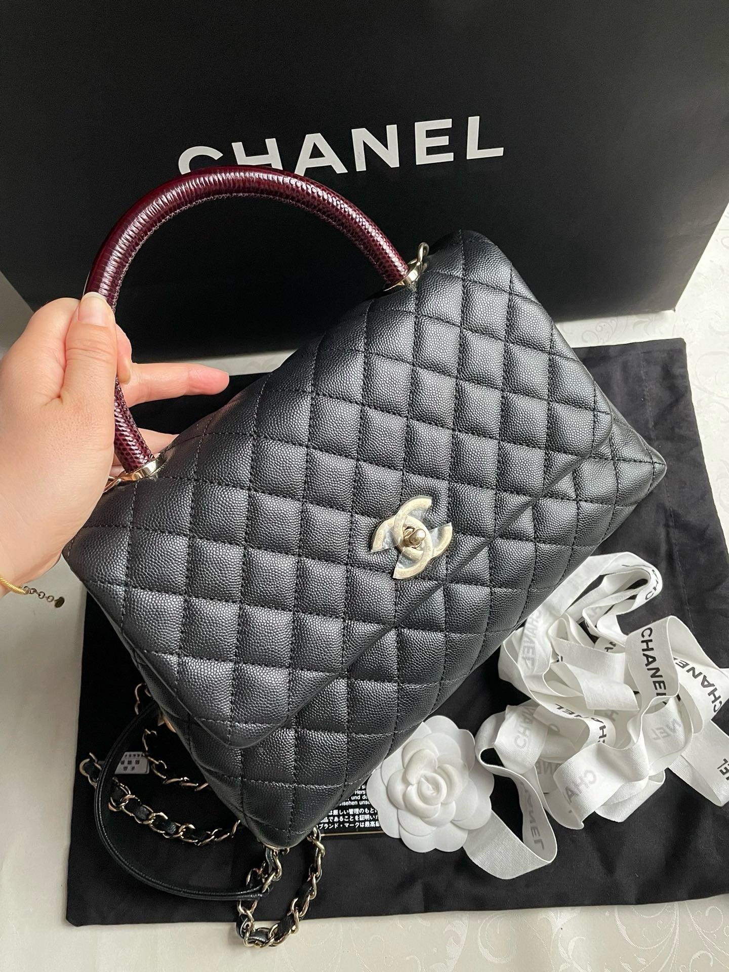 Chanel Coco Handle Caviar Hardware Black Silver Leather Handbag Silver Hardware