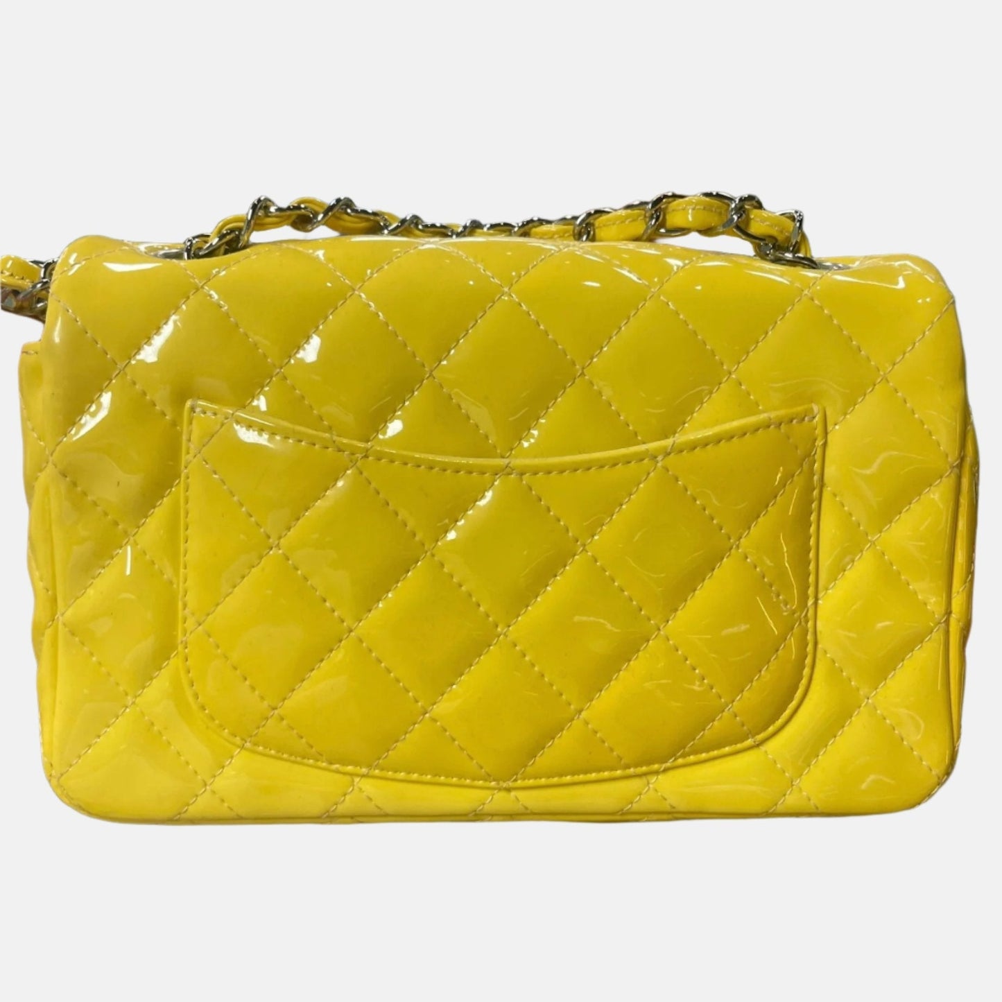 Chanel Classic Flap Rectangular Yellow Patent HW Silver Leather Mini Bag Silver Hw