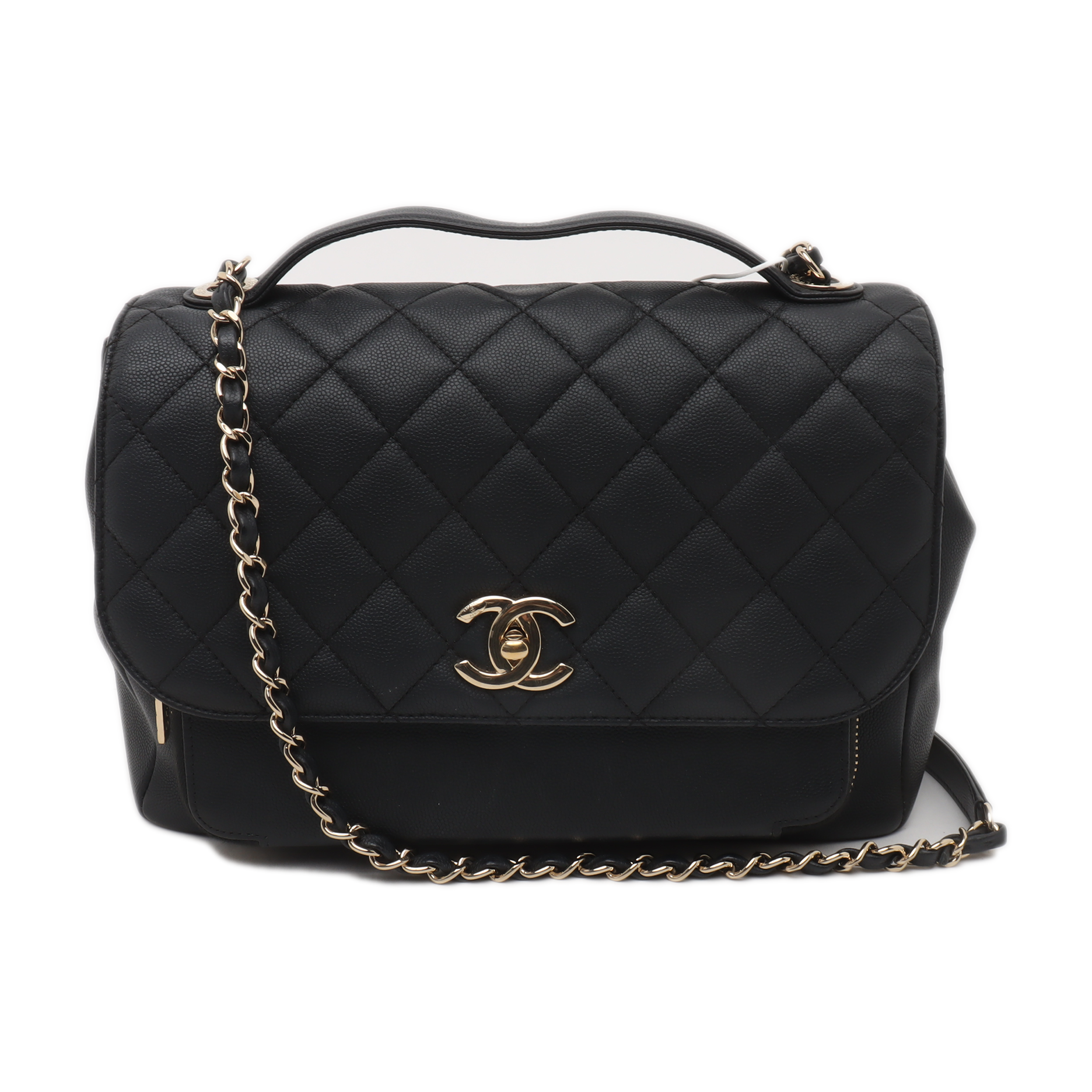 Chanel Business Affinity Caviar Top Handle Black Leather Crossbody Bag