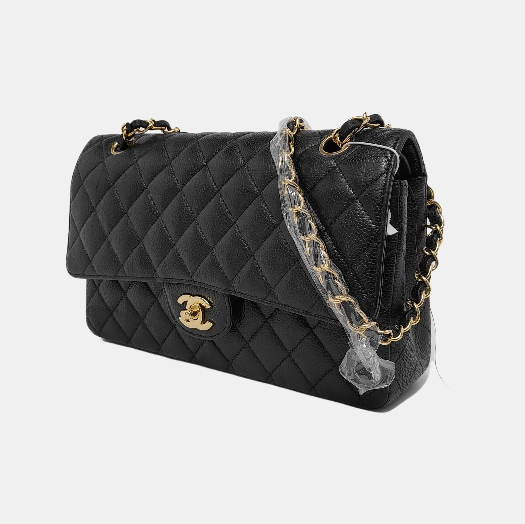 Chanel Classic Flap Caviar -tone Hardware Black Gold Leather Handbag