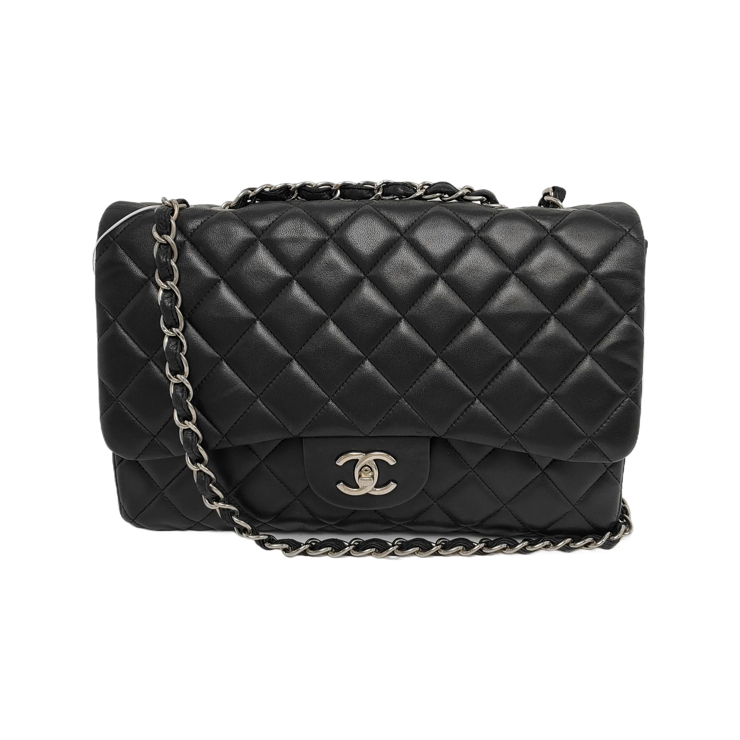 Chanel Classic Flap Jumbo Lambskin Single Flap Black Silver Leather Handbag
