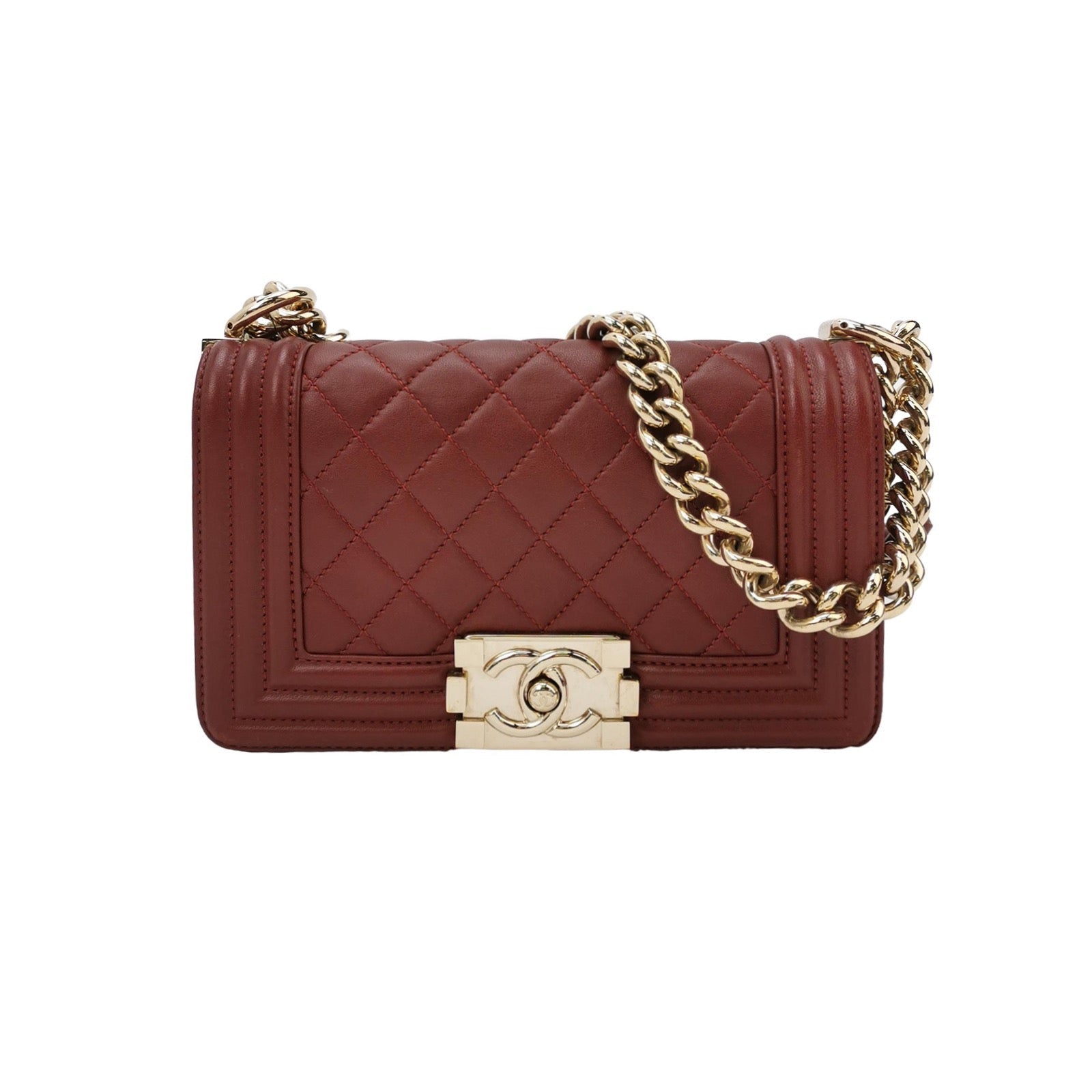 Chanel Le Boy Burgundy Lambskin Antiqued Hardware Gold Small Leather Handbag Hardware 1