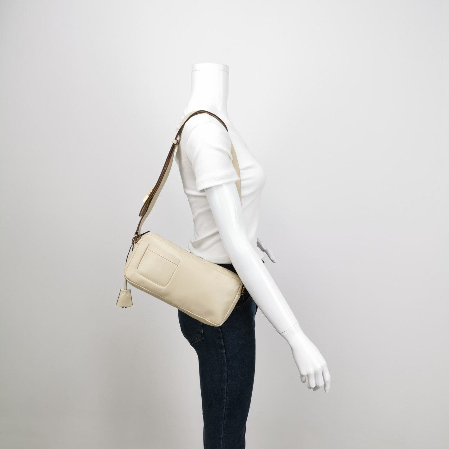 Prada East West Camera Bag Cream Lambskin With Leather White Travel Bag
