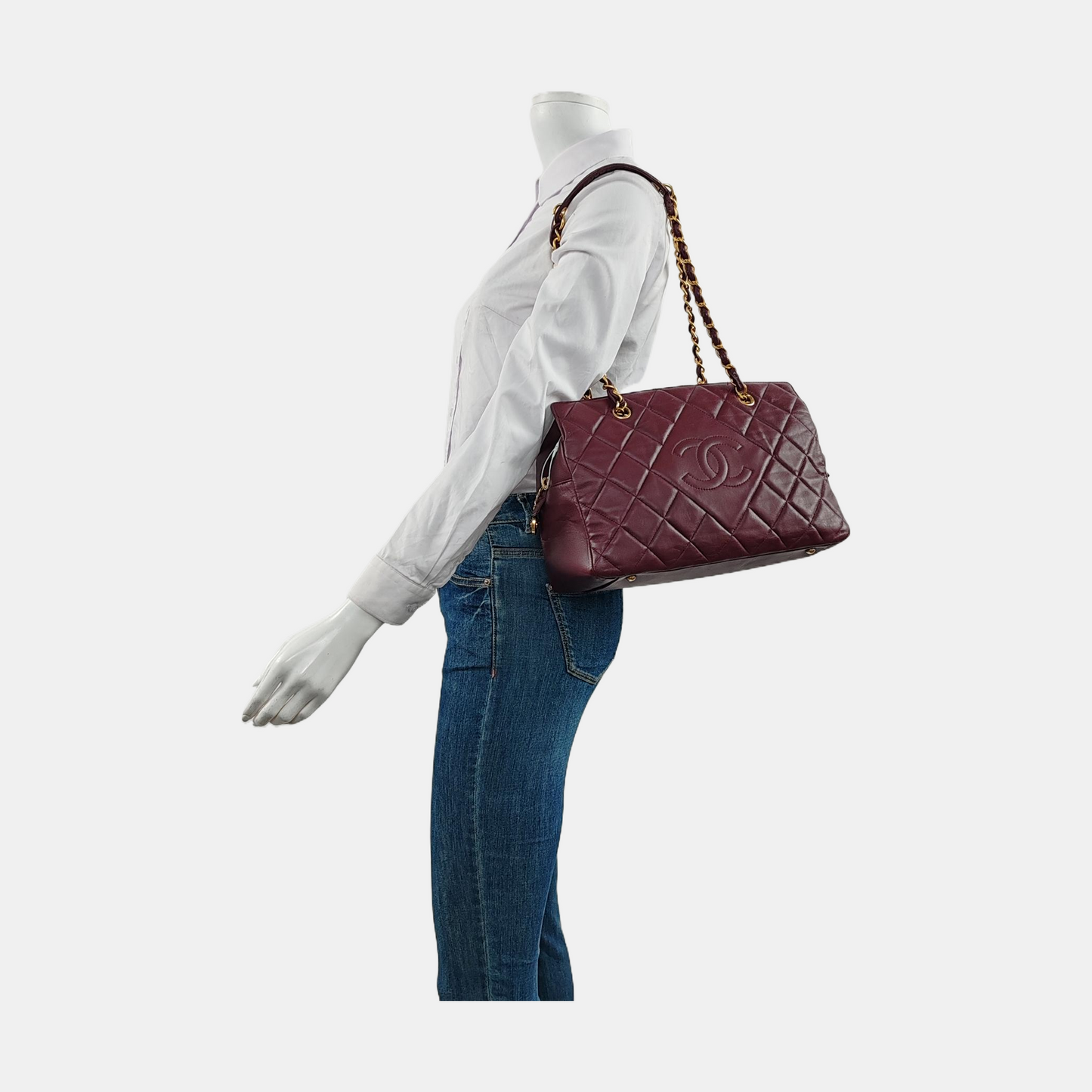 Chanel Petite Shopping PTT Burgundy Lambskin -Tone Gold Leather Tote Bag