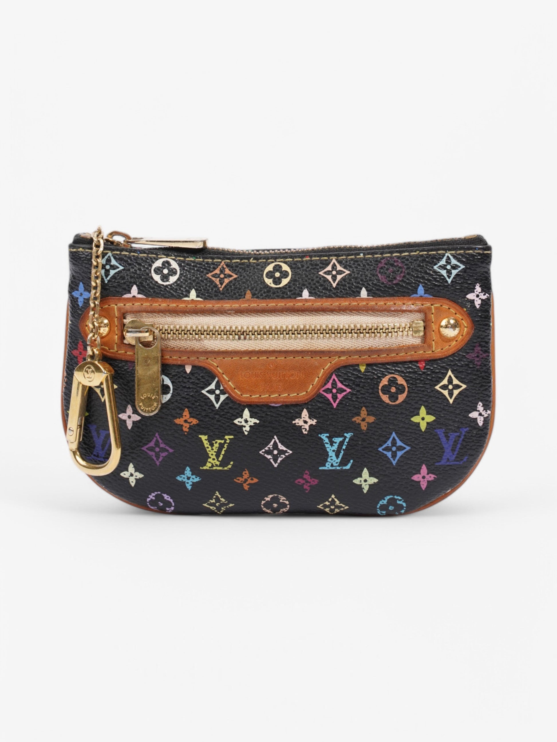 Louis Vuitton Murakami Pochette Coin Purse Multicolour Monogram Canvas Coated Canvas Black Wallet Case
