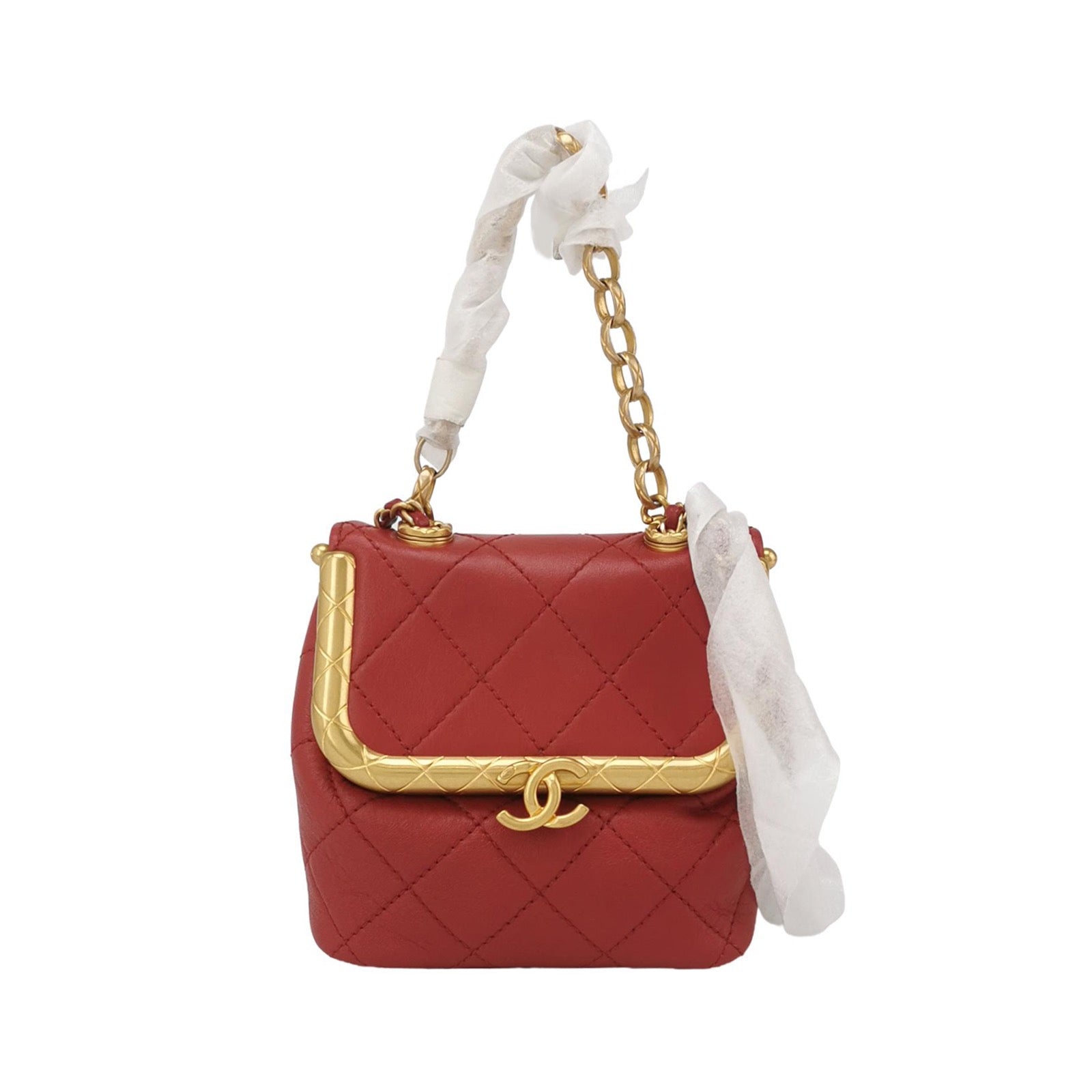 Chanel Kiss Clasp Super Lambskin -tone Hardware Red Gold Lock Leather Mini Bag Tone Hardware