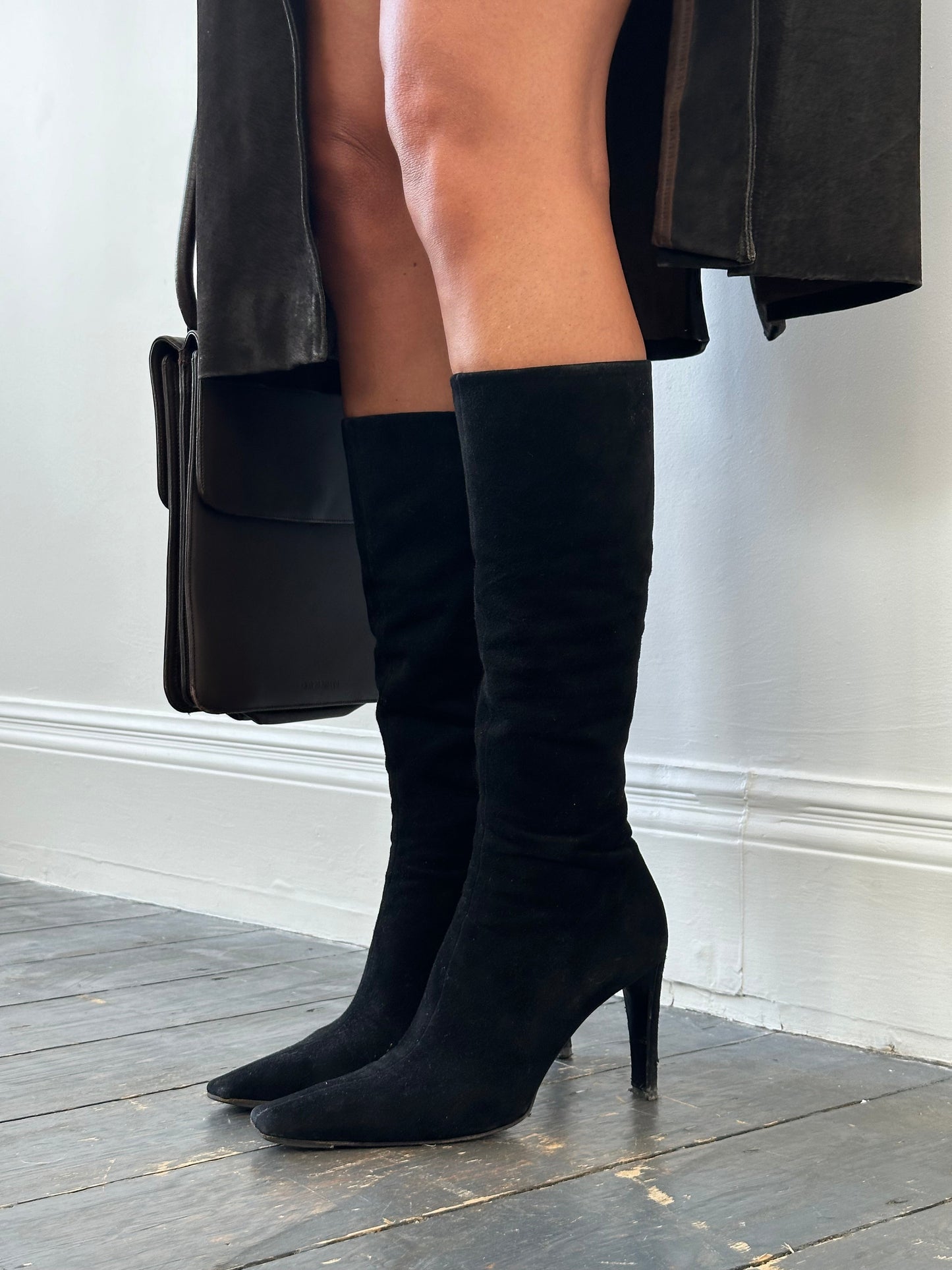 Prada Shoe 2000s Square Toe Heeled Knee Boots - Suede Shoes