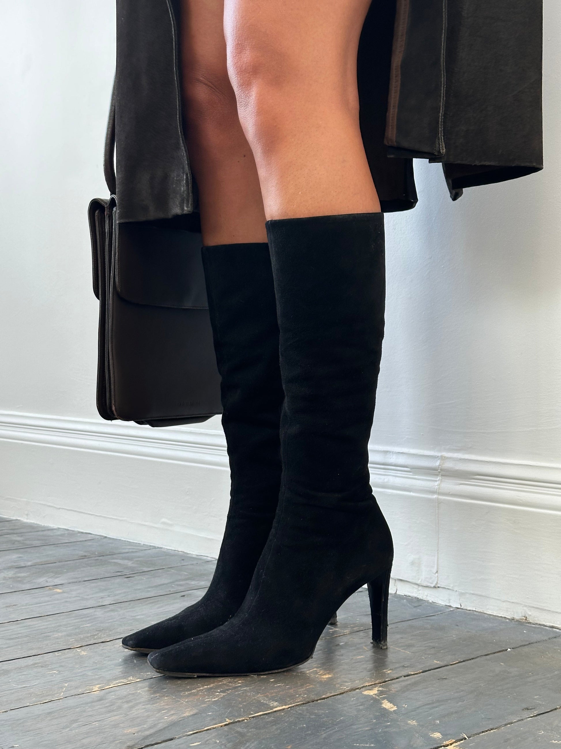 Prada Shoe 2000s Square Toe Heeled Knee Boots - Suede Shoes