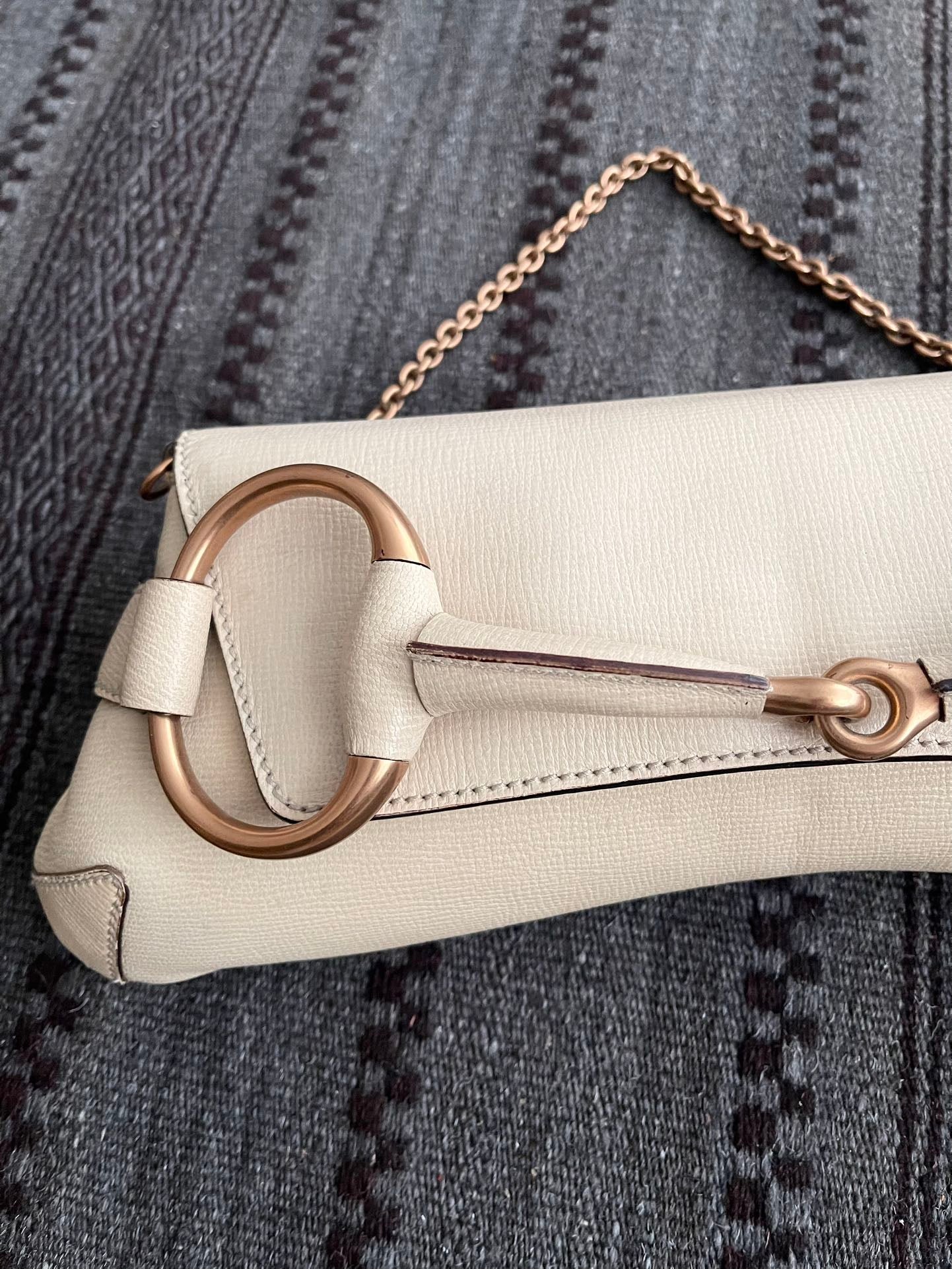 Gucci Horsebit Leather White Large Shoulder Bag Bag 1