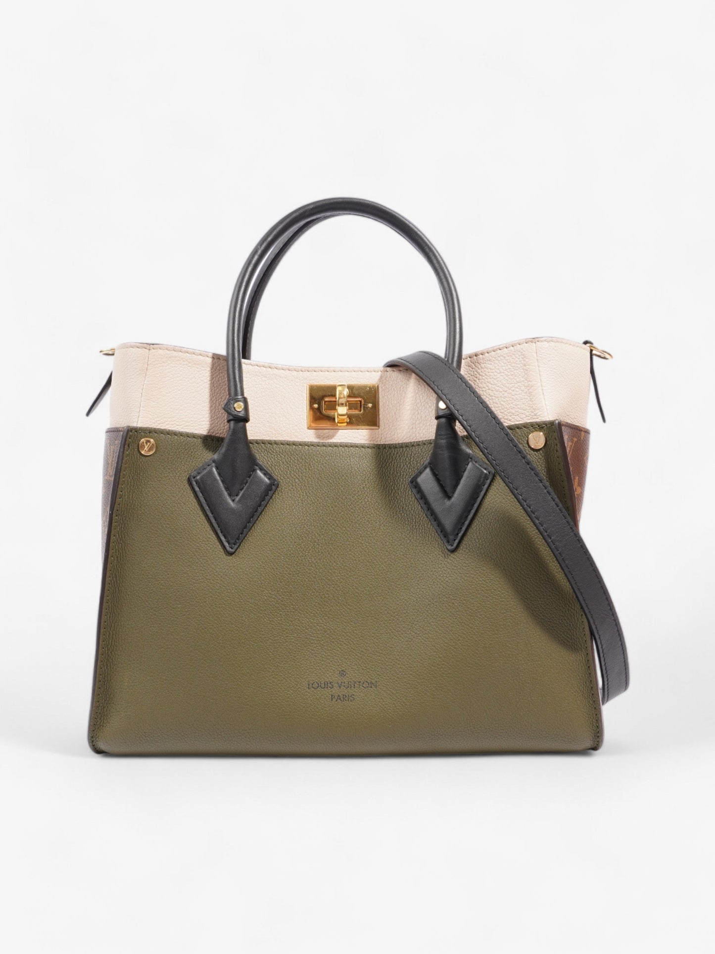 Louis Vuitton On My Side Olive Cream Monogram Leather Green Handbag