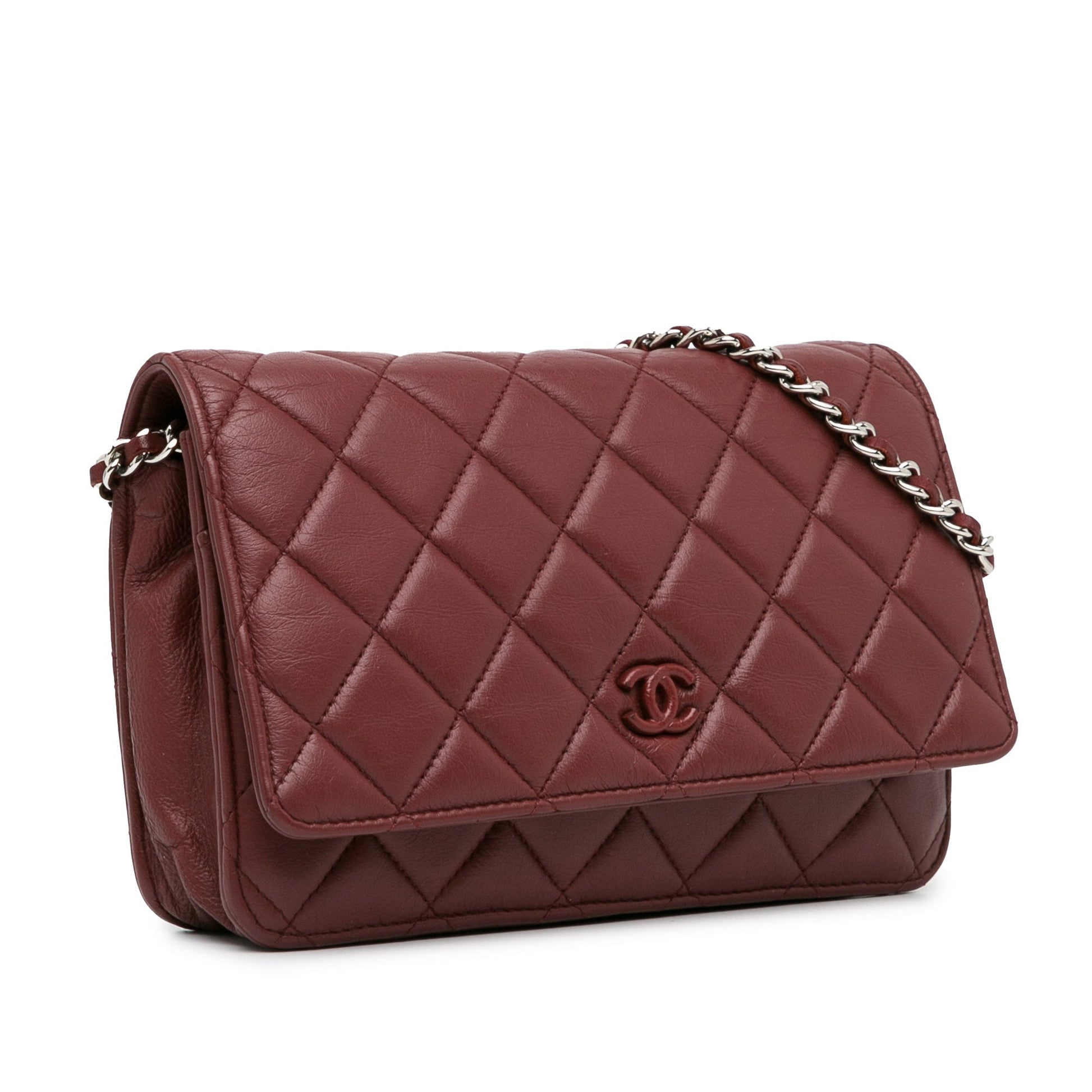 Red Chanel Classic Lambskin Wallet on Chain Crossbody Bag
