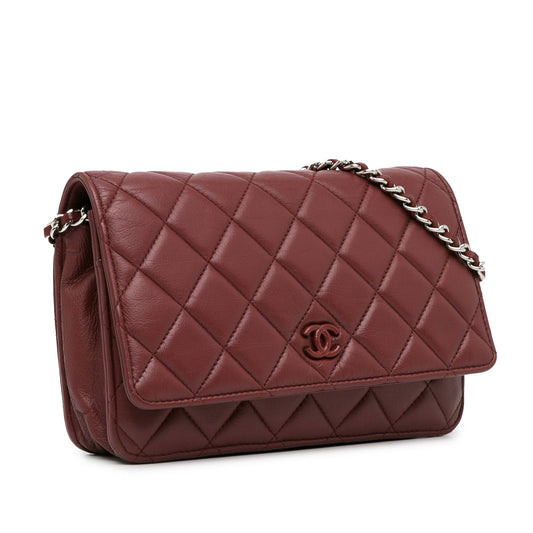 Red Chanel Classic Lambskin Wallet on Chain Crossbody Bag