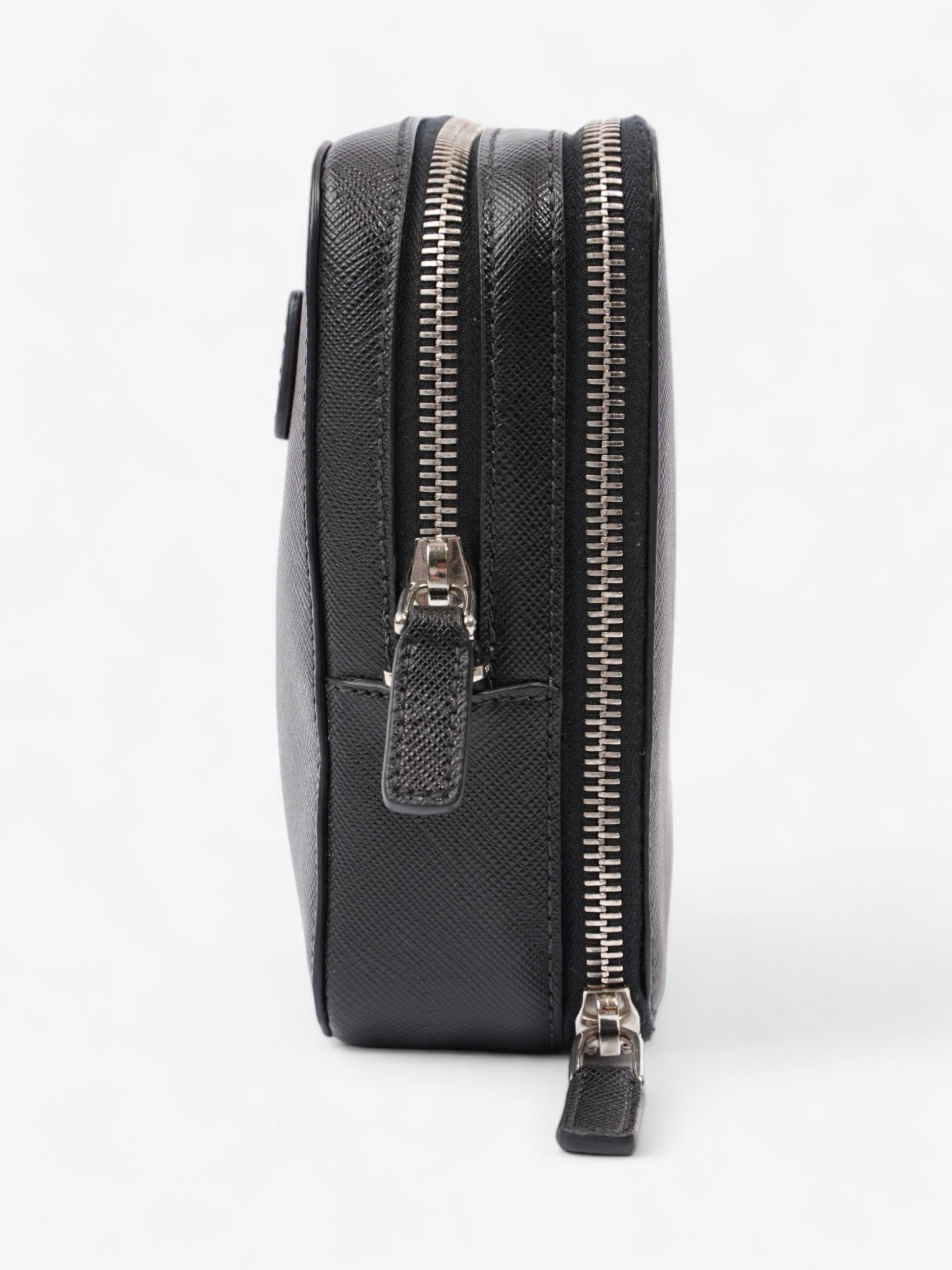Prada Zipped Clutch Leather Saffiano Black Clutch Bag