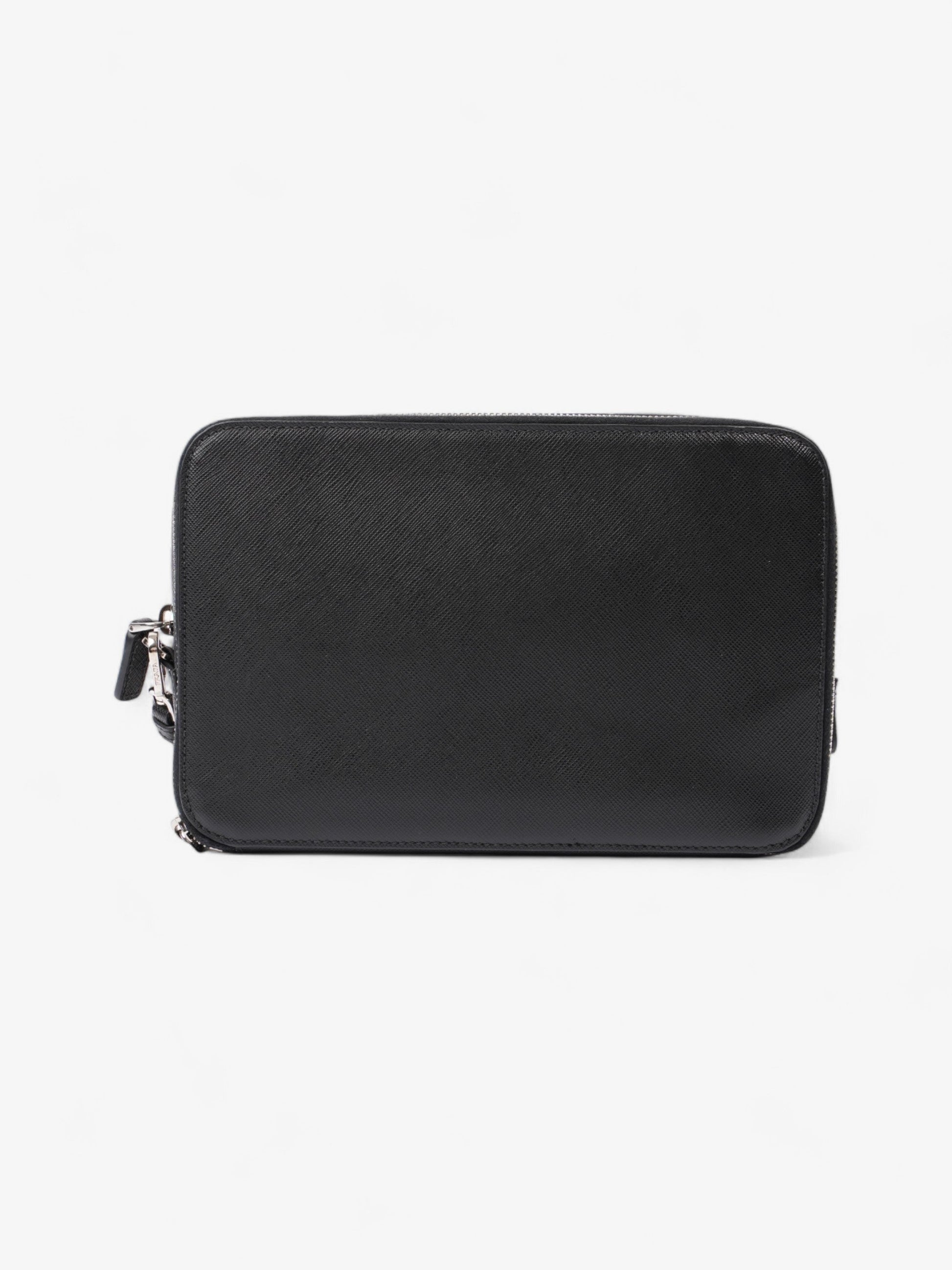 Prada Zipped Clutch Leather Saffiano Black Clutch Bag